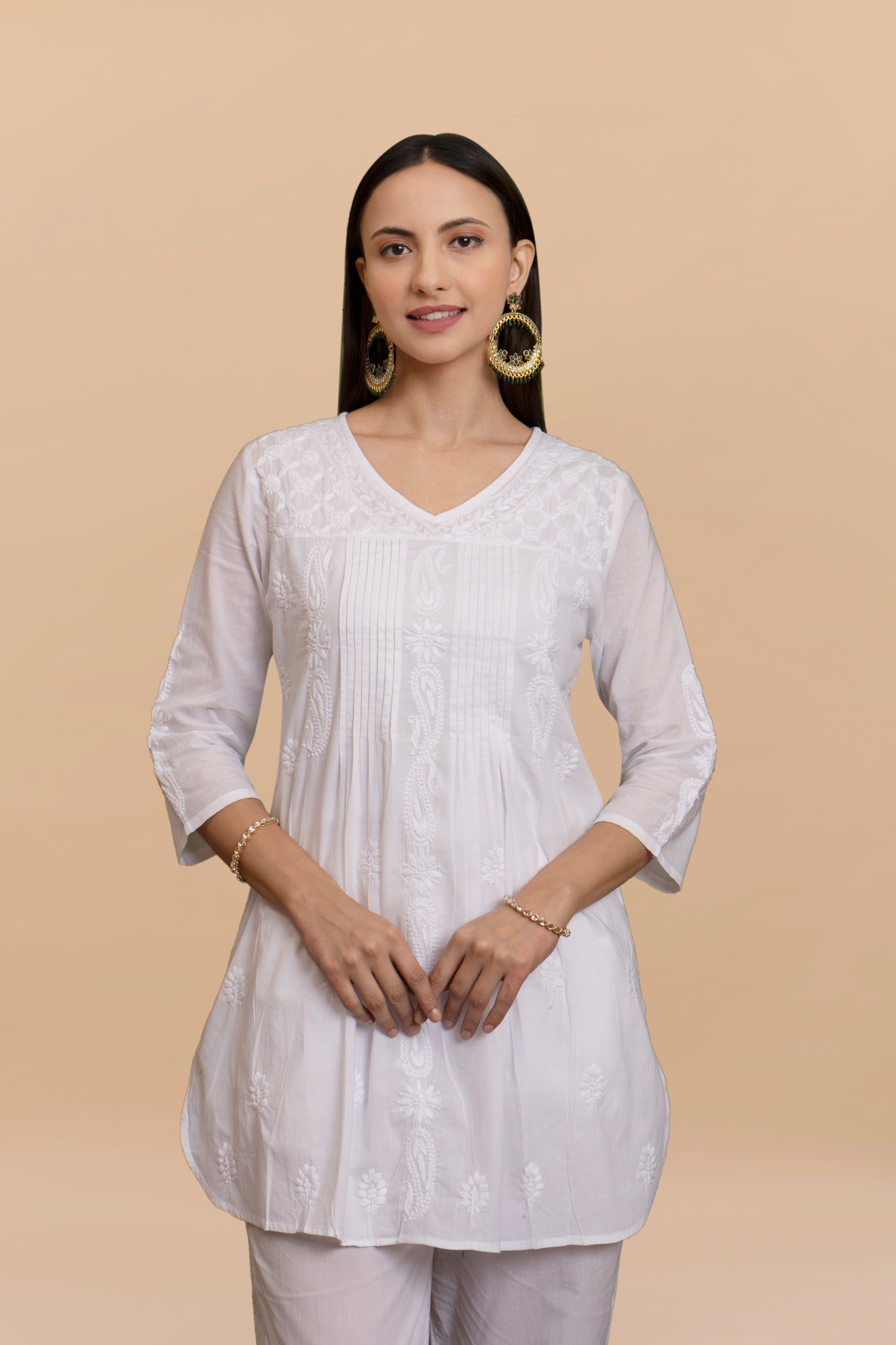 Cotton Chikankari Short Kurta in White