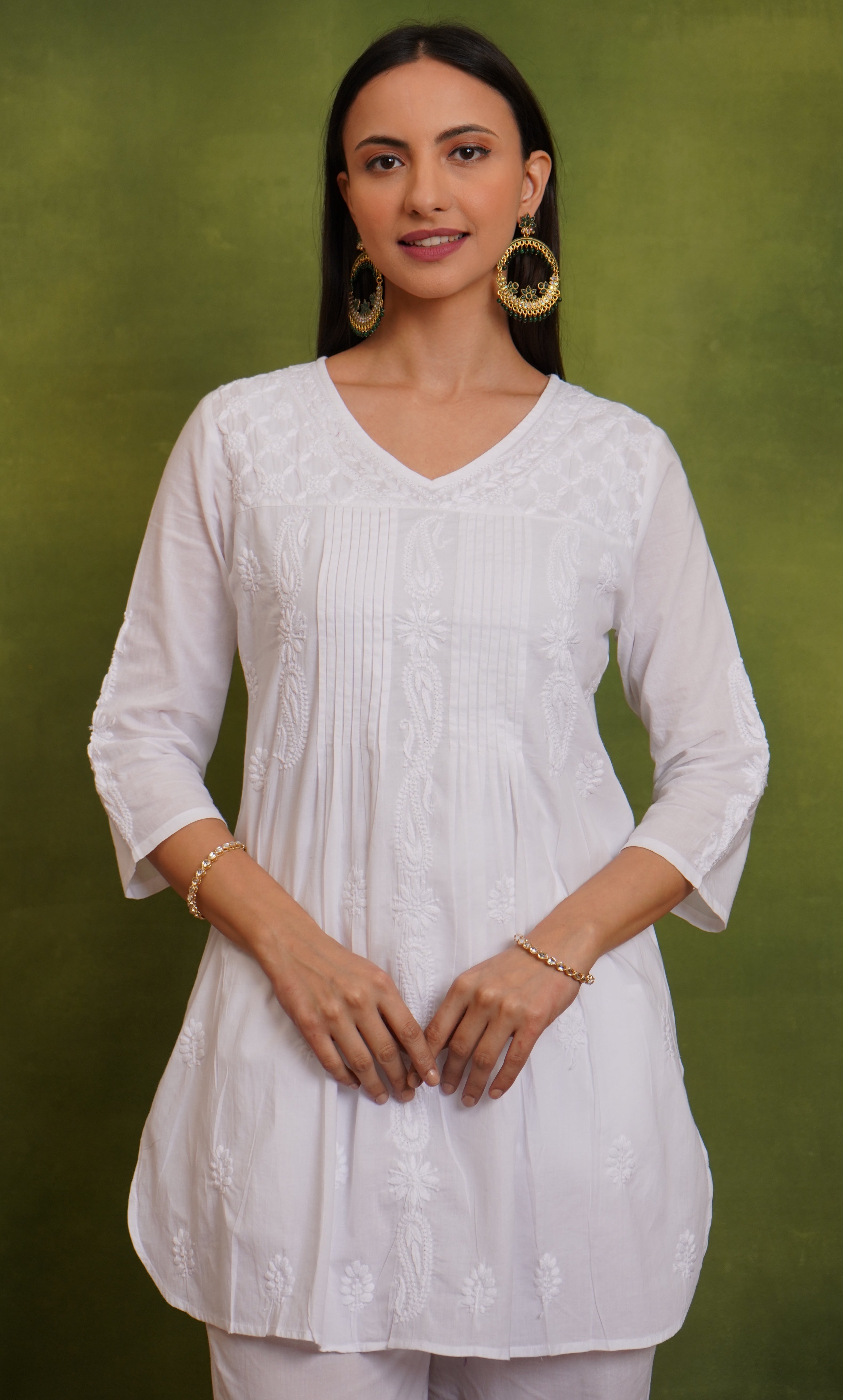 Cotton Chikankari Short Kurta in White