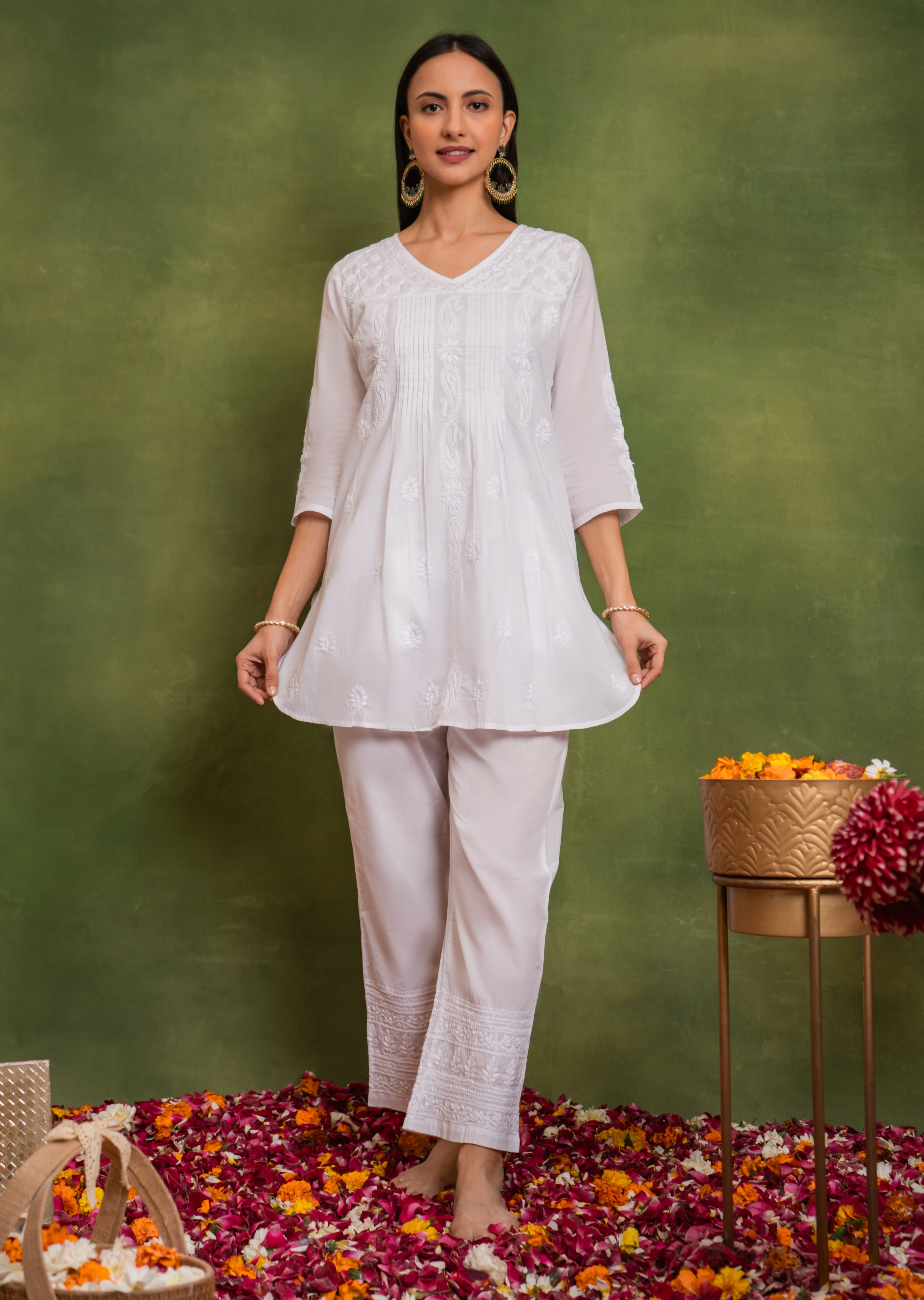 Cotton Chikankari Short Kurta in White