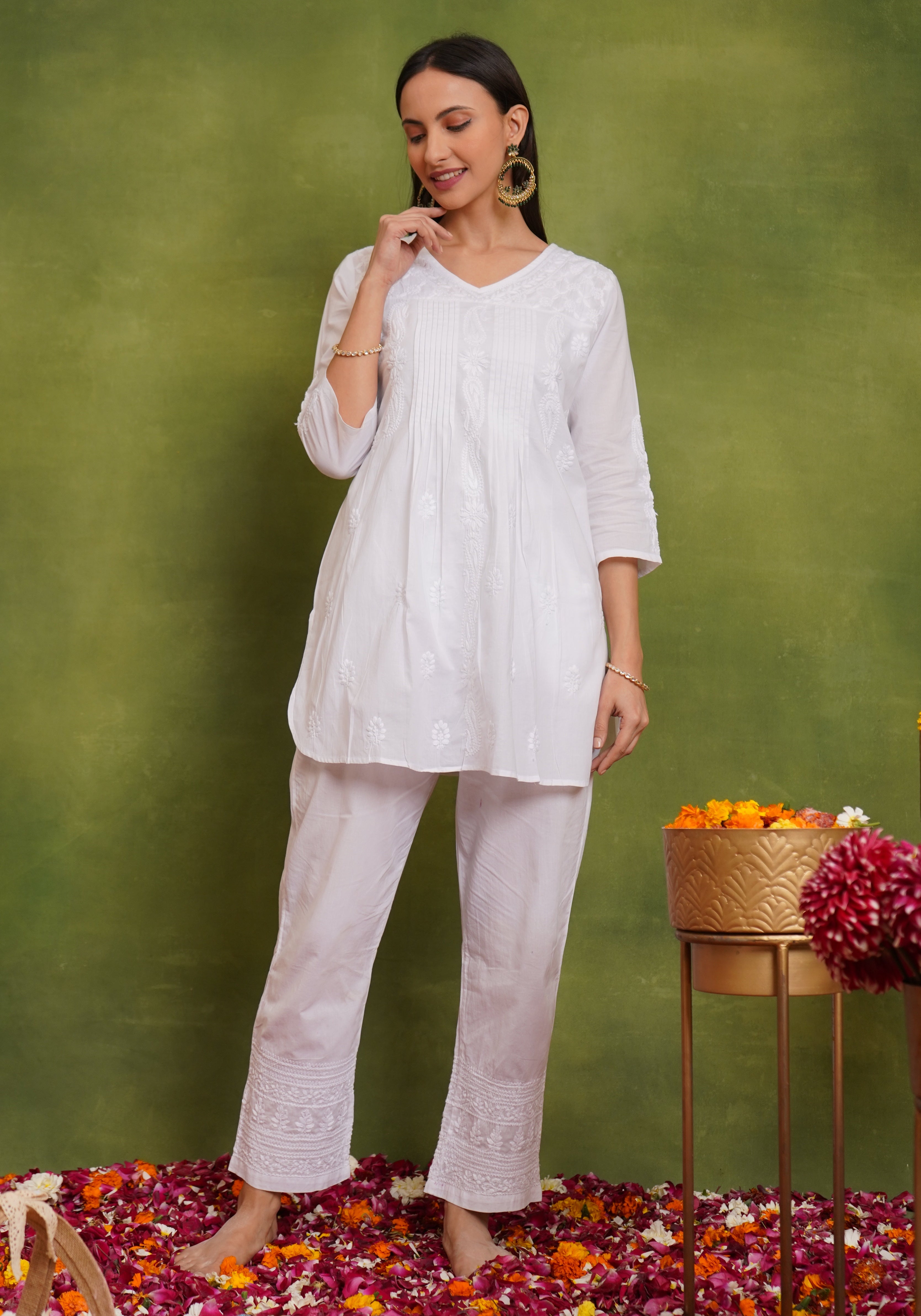 Cotton Chikankari Short Kurta in White