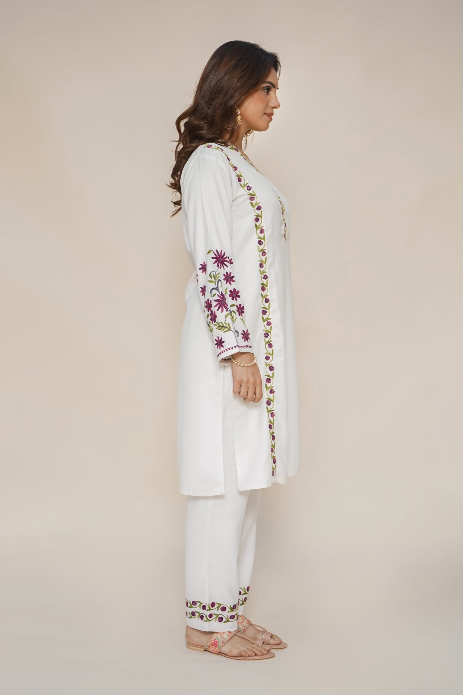 Woollen Kashmiri White Kurta Set