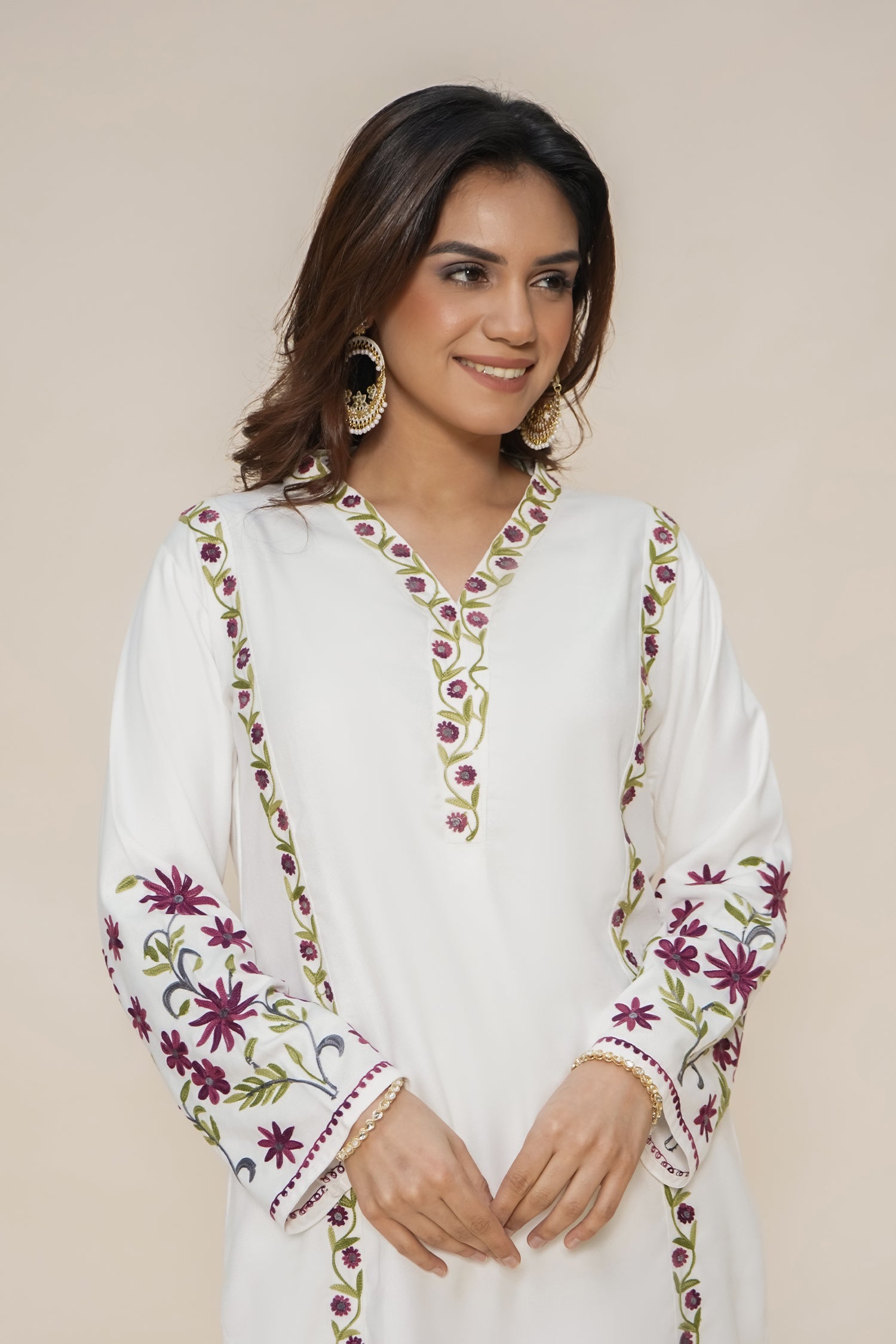 Woollen Kashmiri White Kurta Set