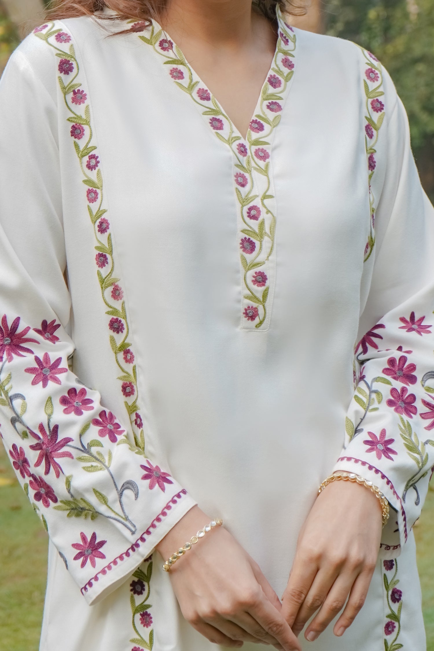 Woollen Kashmiri White Kurta Set