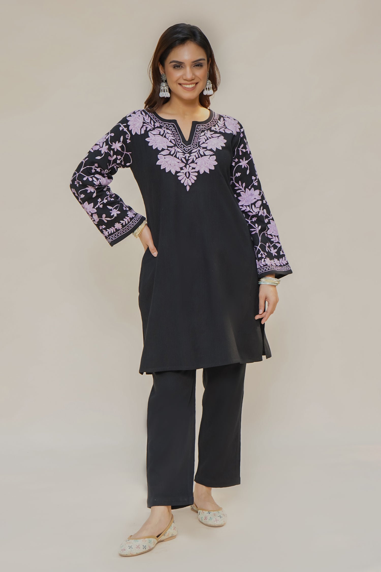 Woollen Kashmiri Black Kurta Set