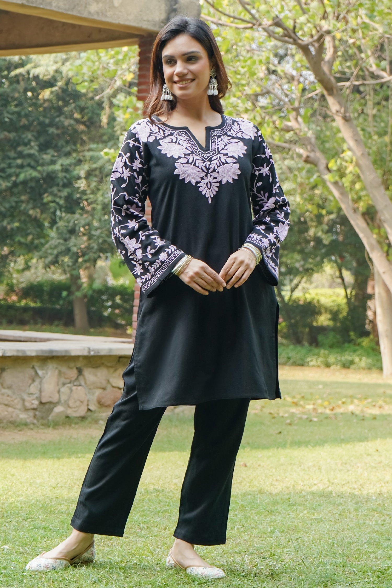 Woollen Kashmiri Black Kurta Set