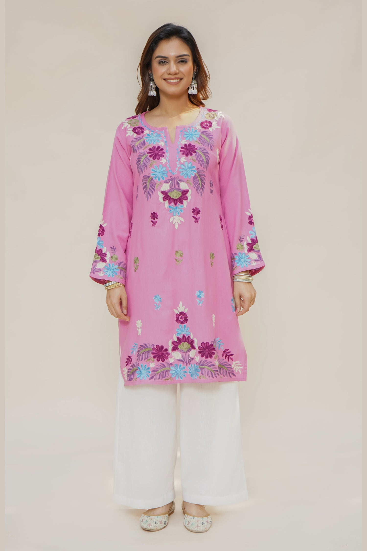 Woollen Kashmiri Pink Kurta