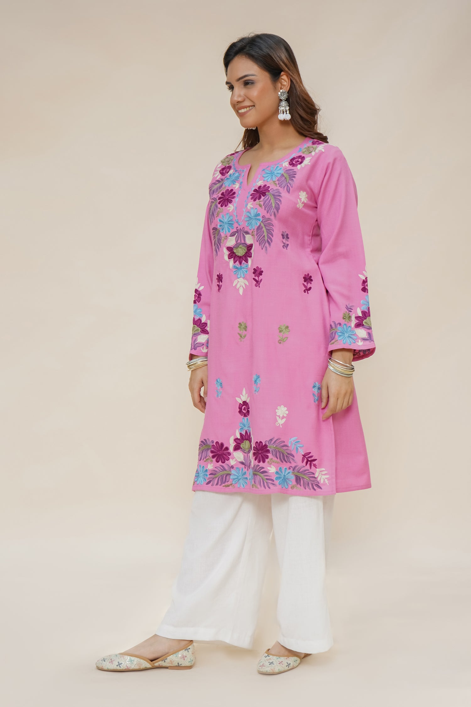 Woollen Kashmiri Pink Kurta