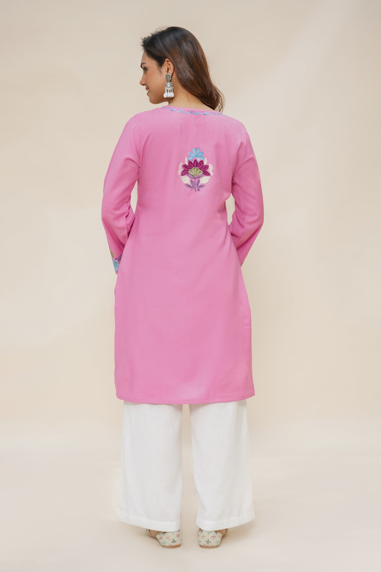 Woollen Kashmiri Pink Kurta