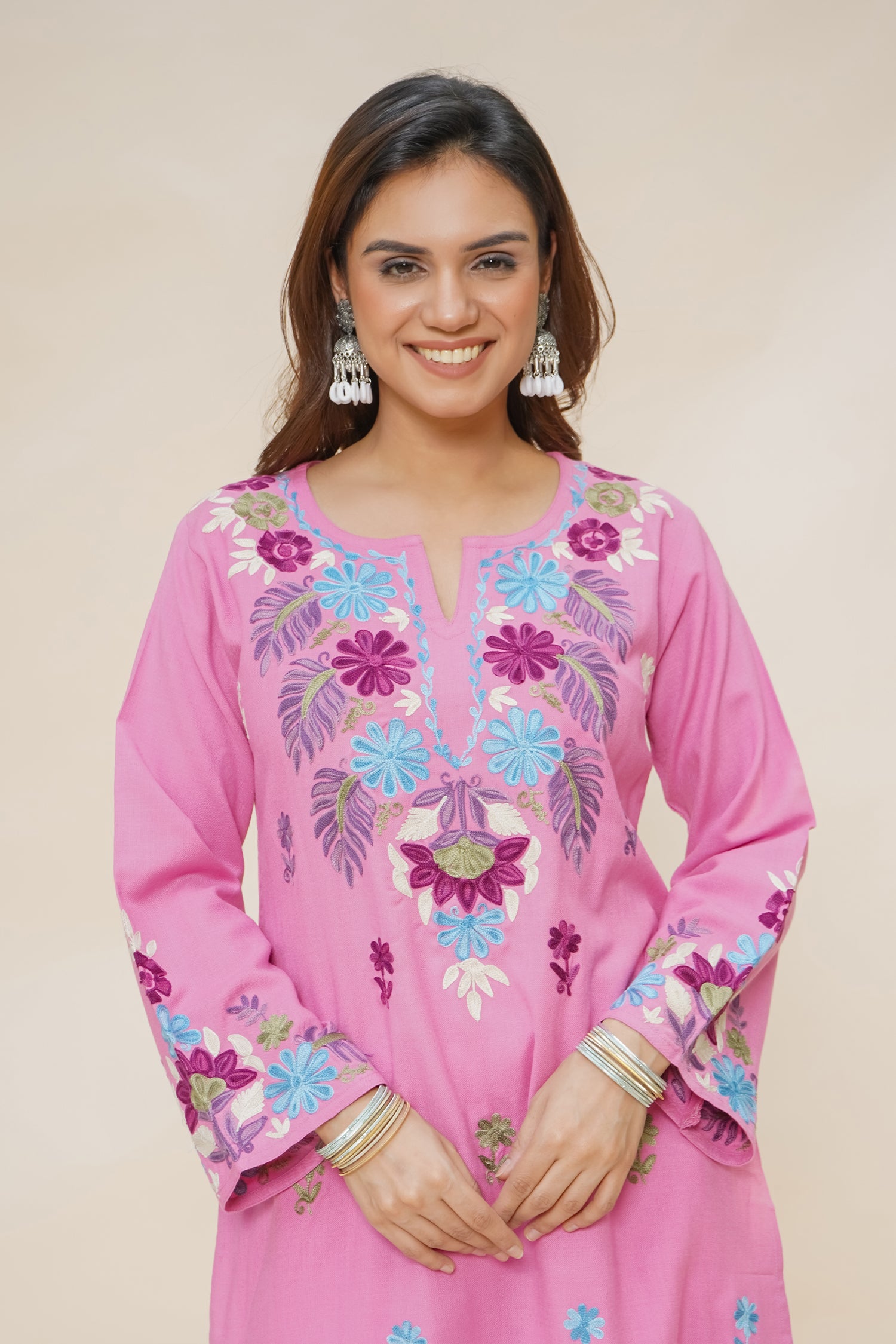 Woollen Kashmiri Pink Kurta