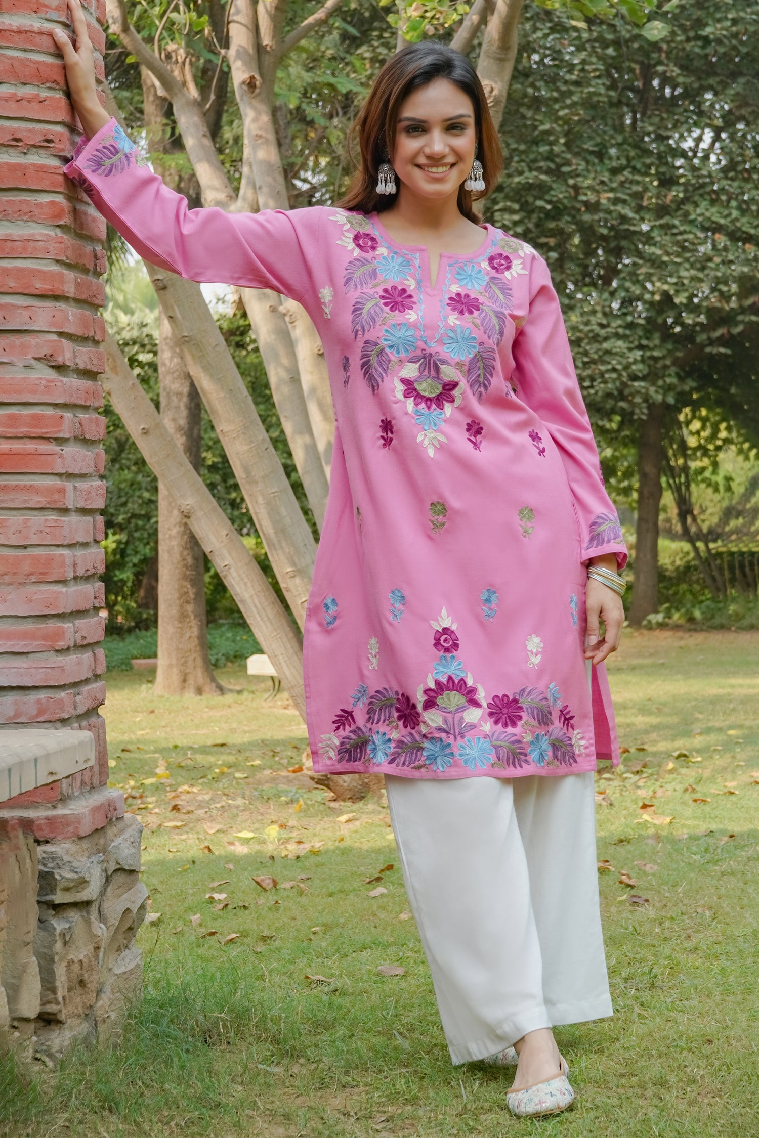 Woollen Kashmiri Pink Kurta