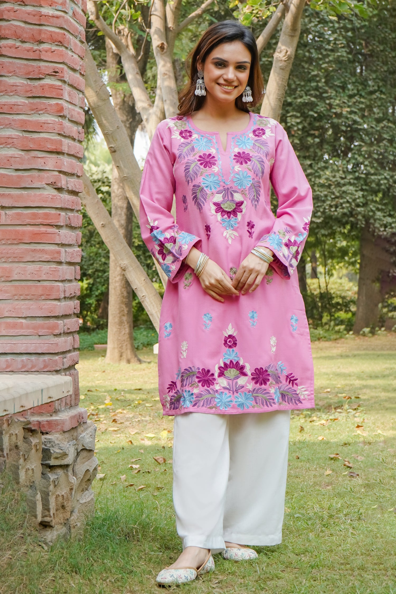 Woollen Kashmiri Pink Kurta