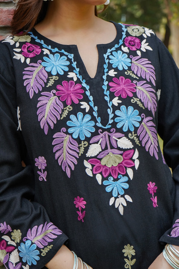 Sakshi in Woollen Kashmiri Black Kurta
