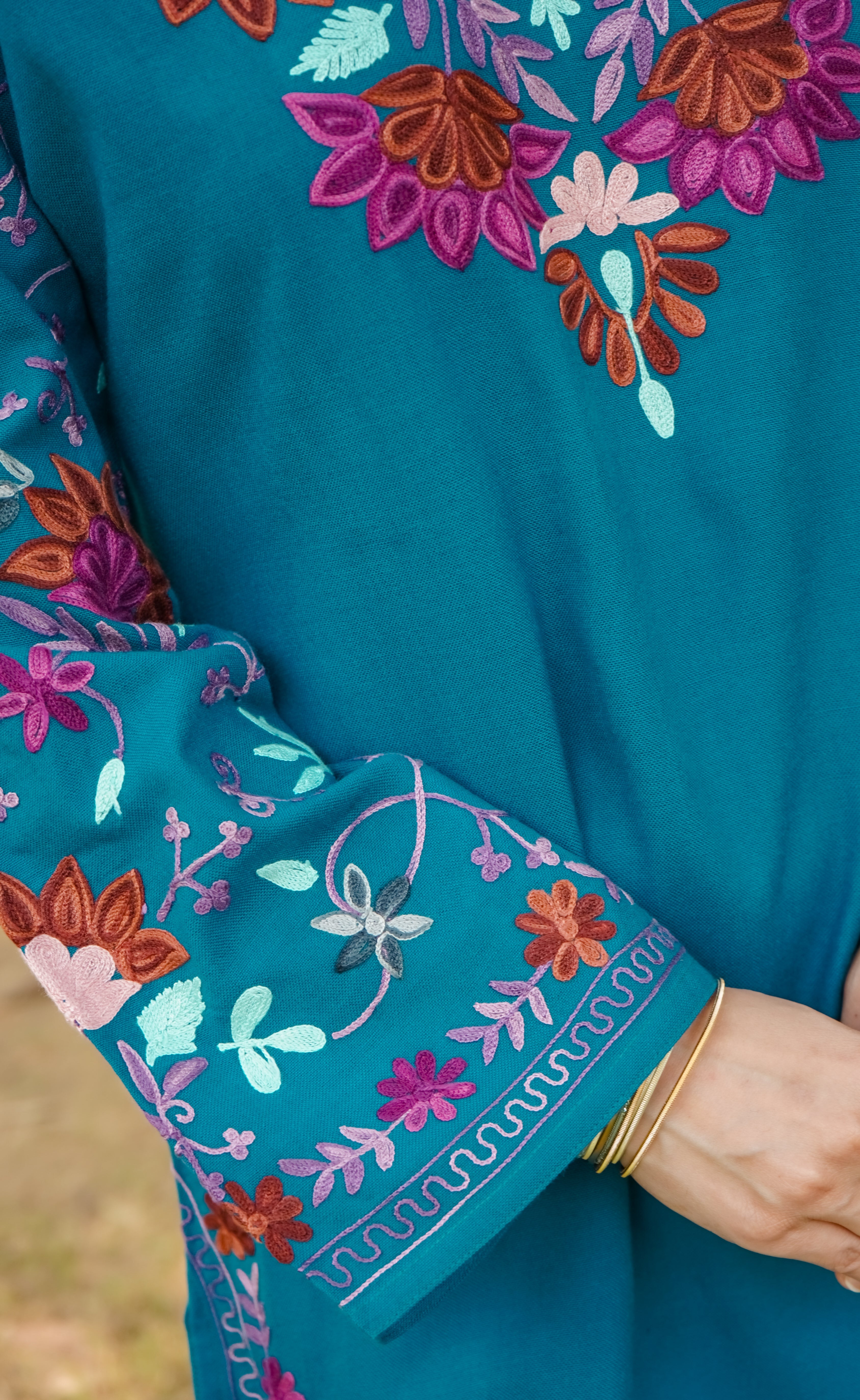 Cotton Kashmiri Aari Short Kurta – Tourquise