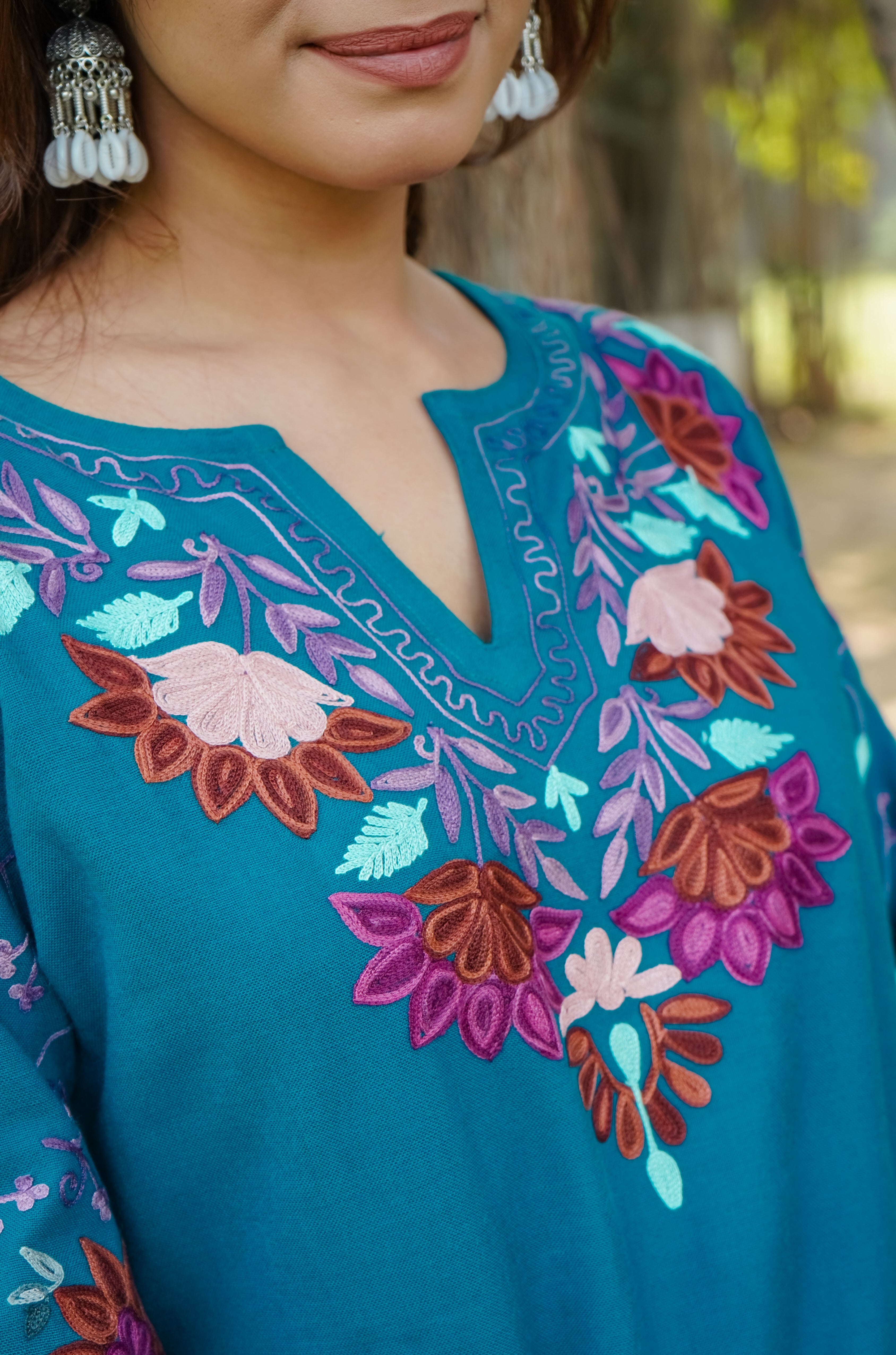 Cotton Kashmiri Aari Short Kurta – Tourquise