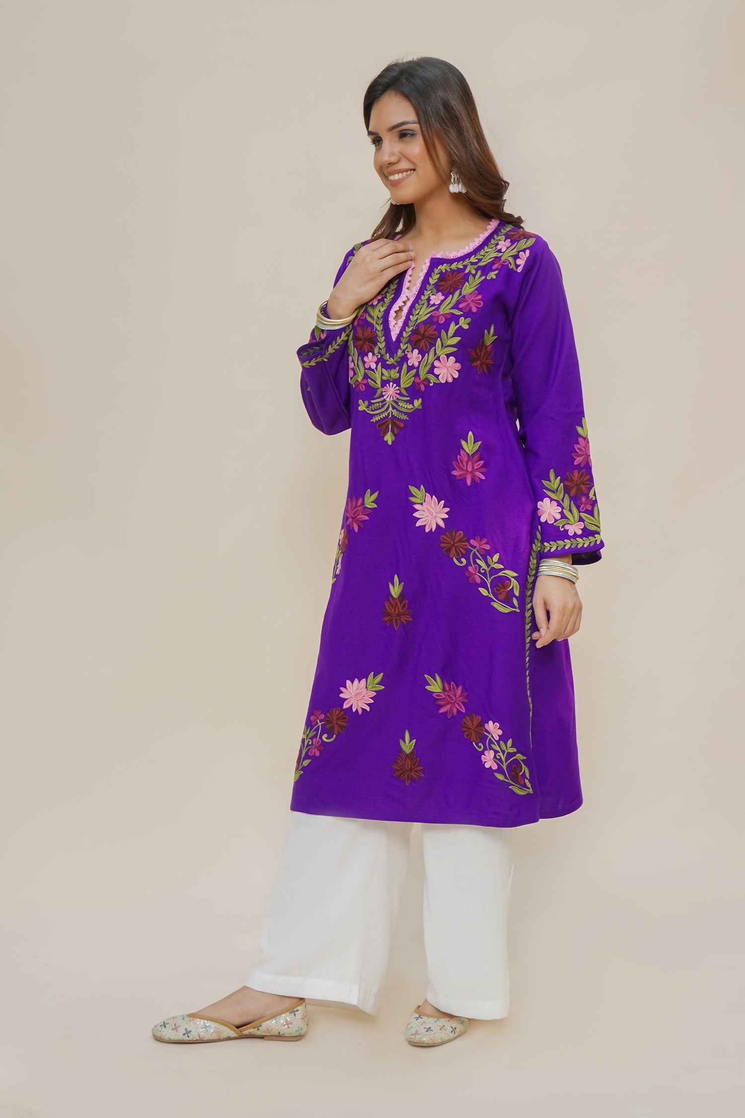 Woollen Kashmiri Purple Kurta