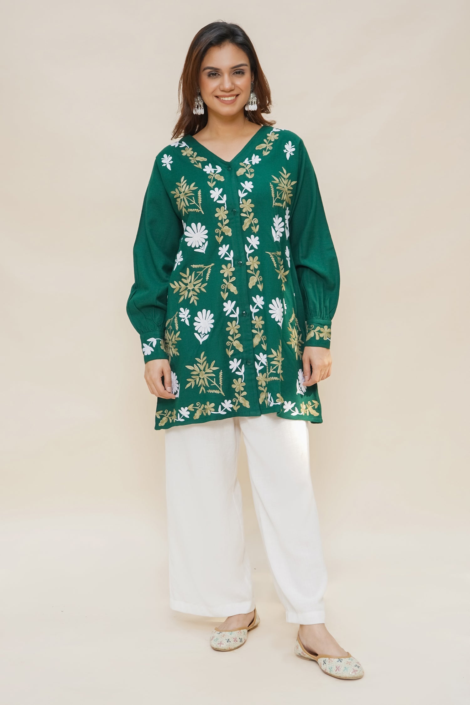 Green Woollen Cashmilon Short Kurta