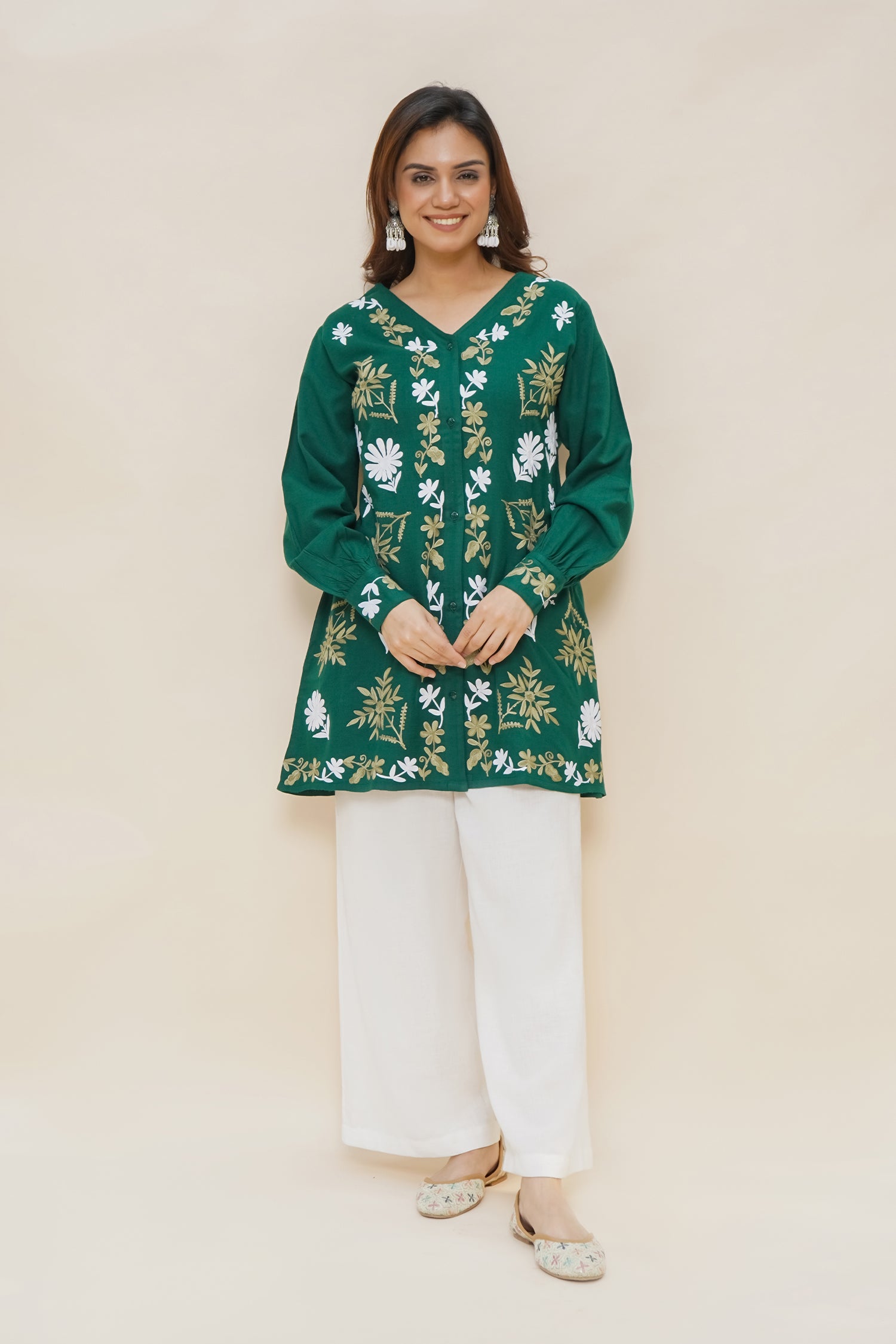 Green Woollen Cashmilon Short Kurta