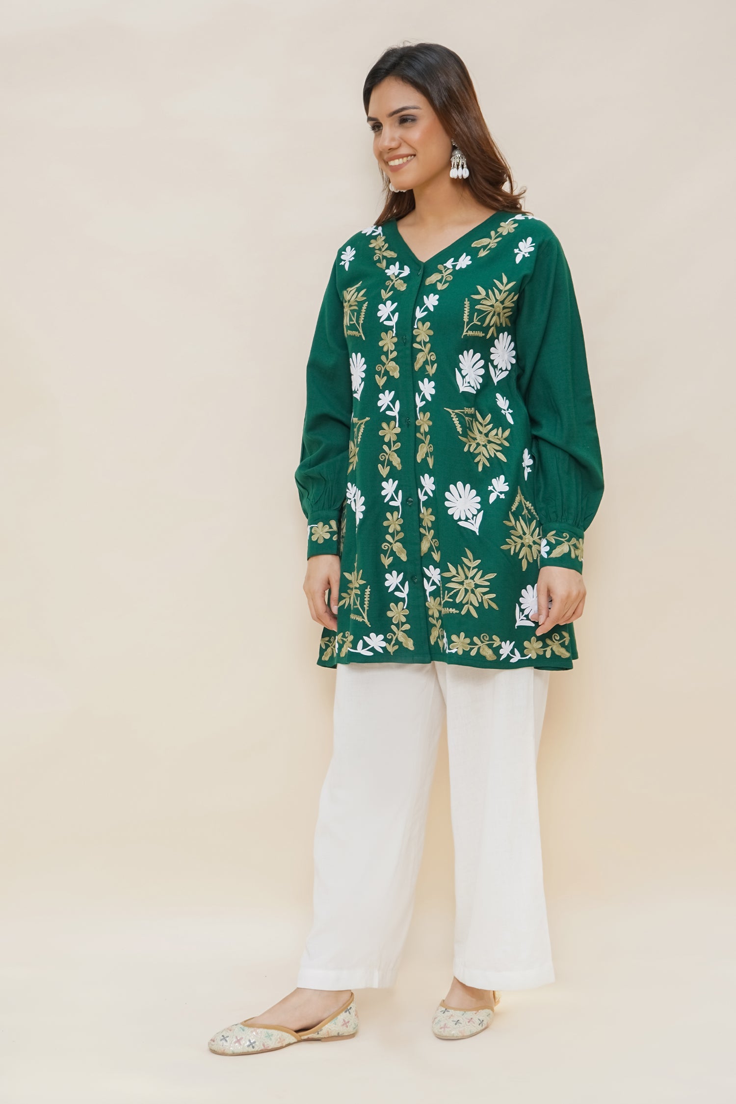 Green Woollen Cashmilon Short Kurta