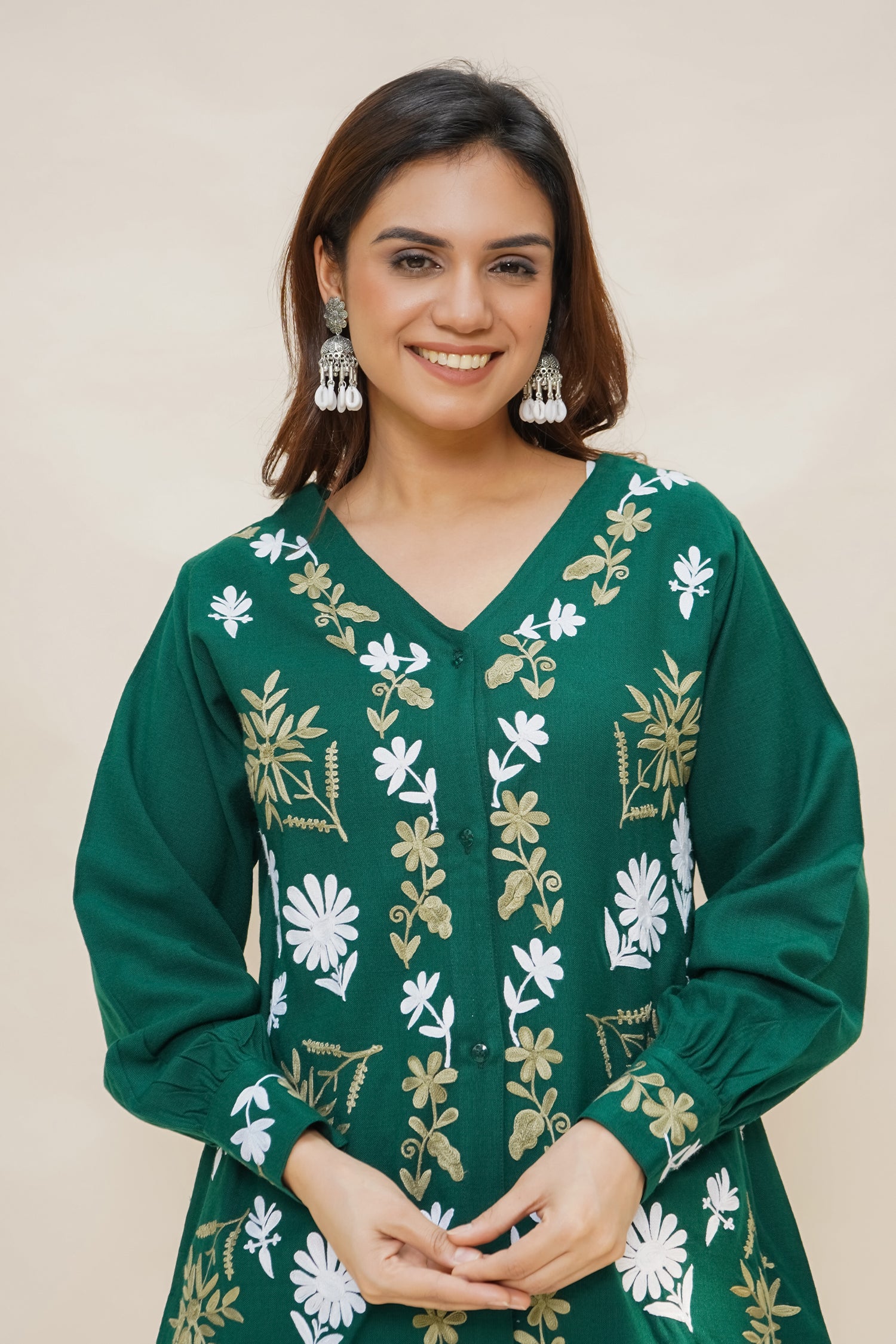 Green Woollen Cashmilon Short Kurta