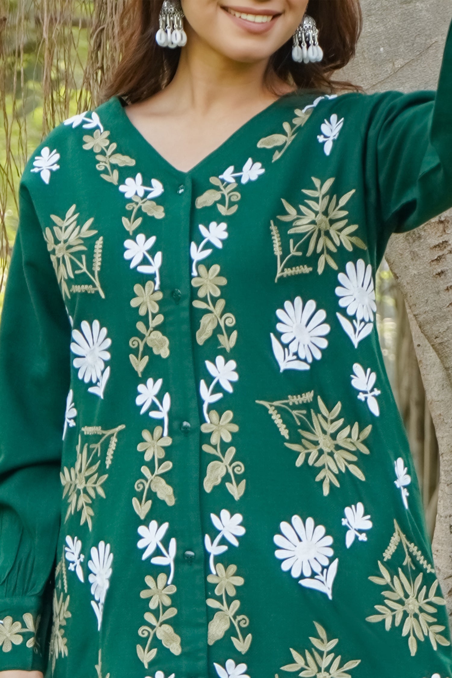 Green Woollen Cashmilon Short Kurta