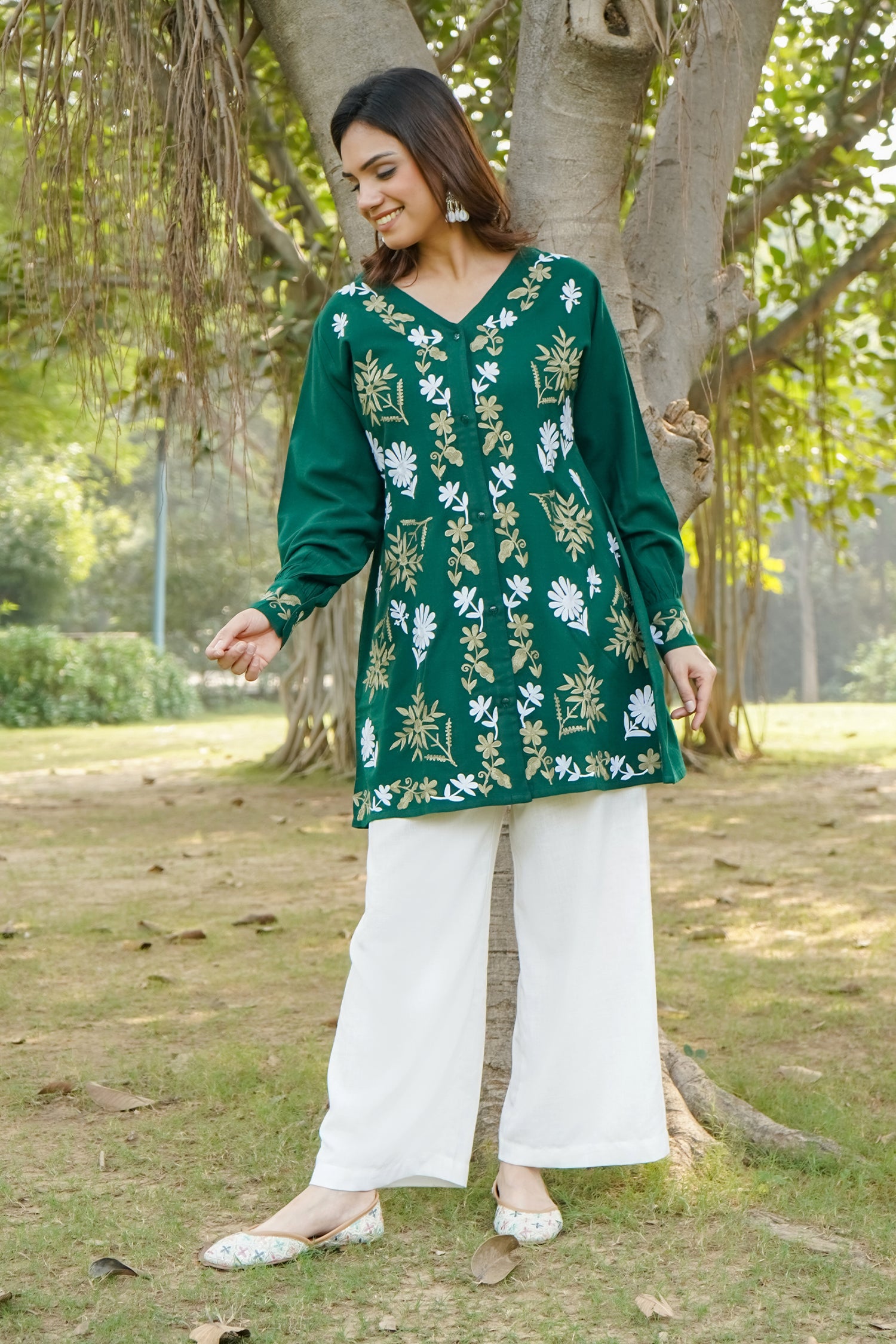 Green Woollen Cashmilon Short Kurta