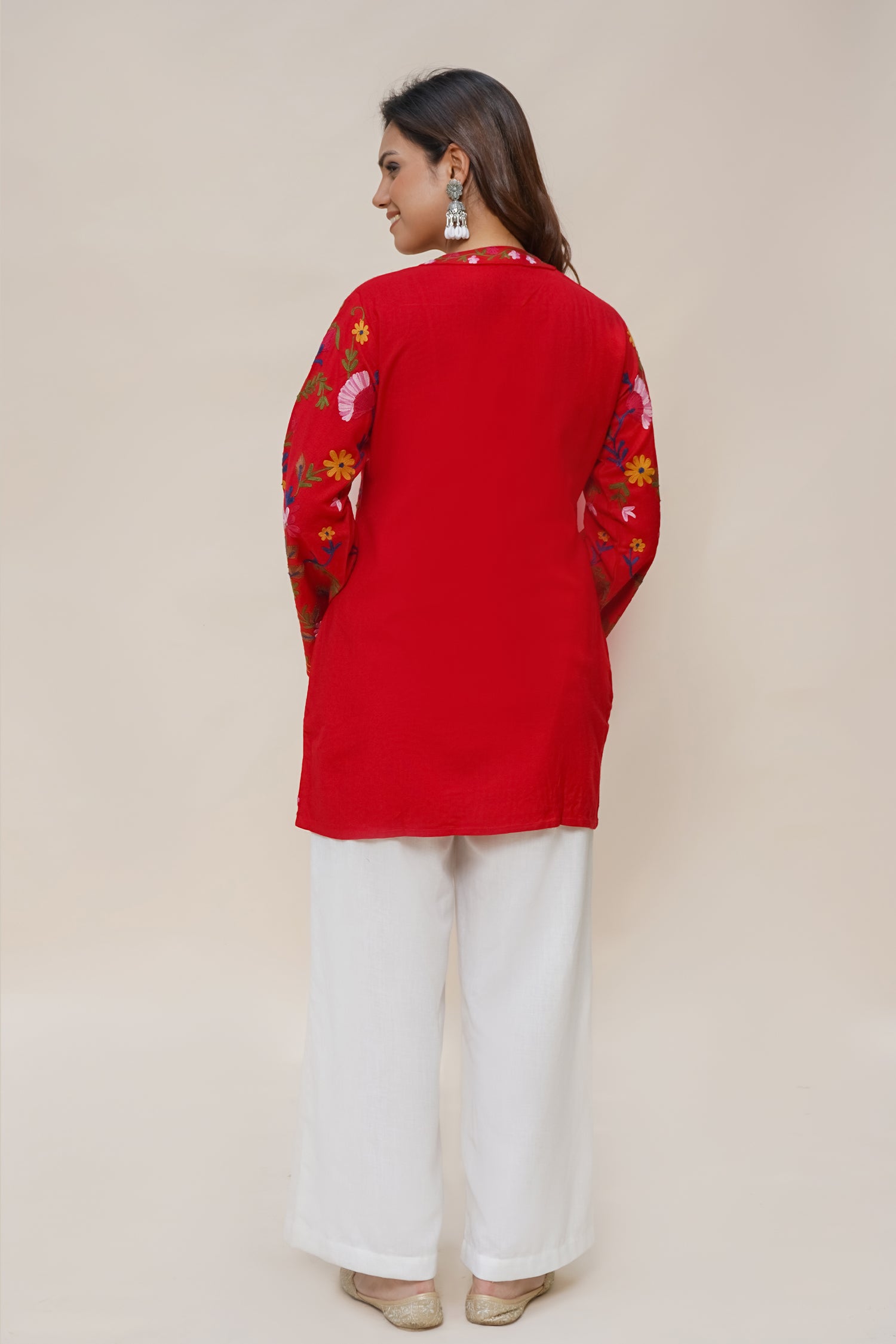 Woollen Shirt Jacket in Red