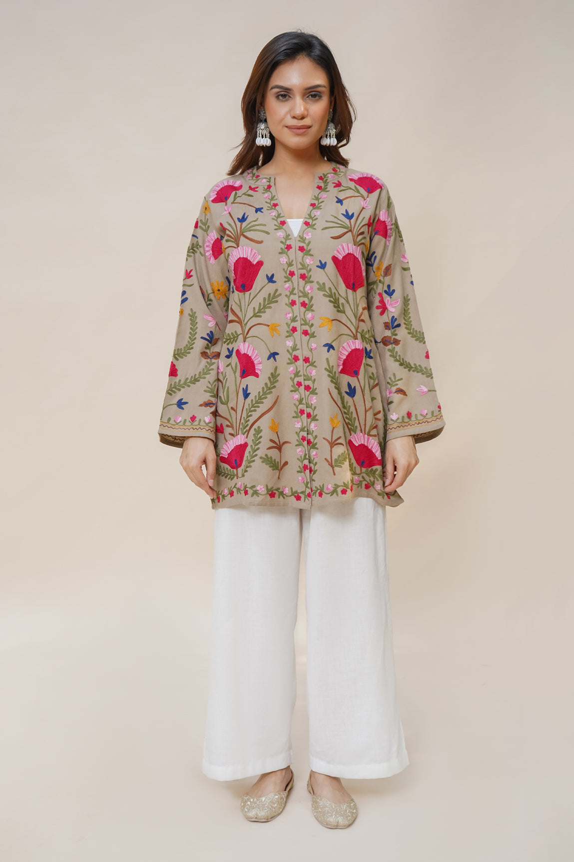 Shagun in Woollen Shirt Jacket in Beige