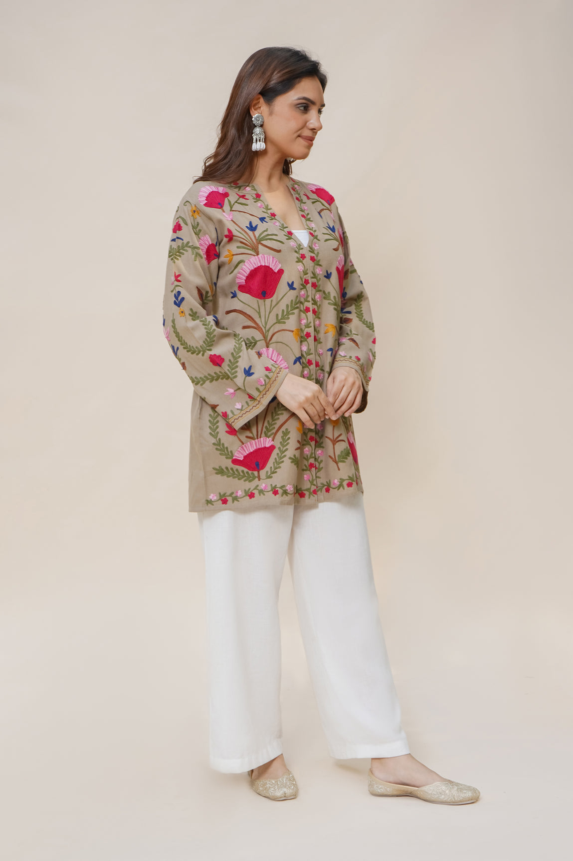 Shagun in Woollen Shirt Jacket in Beige