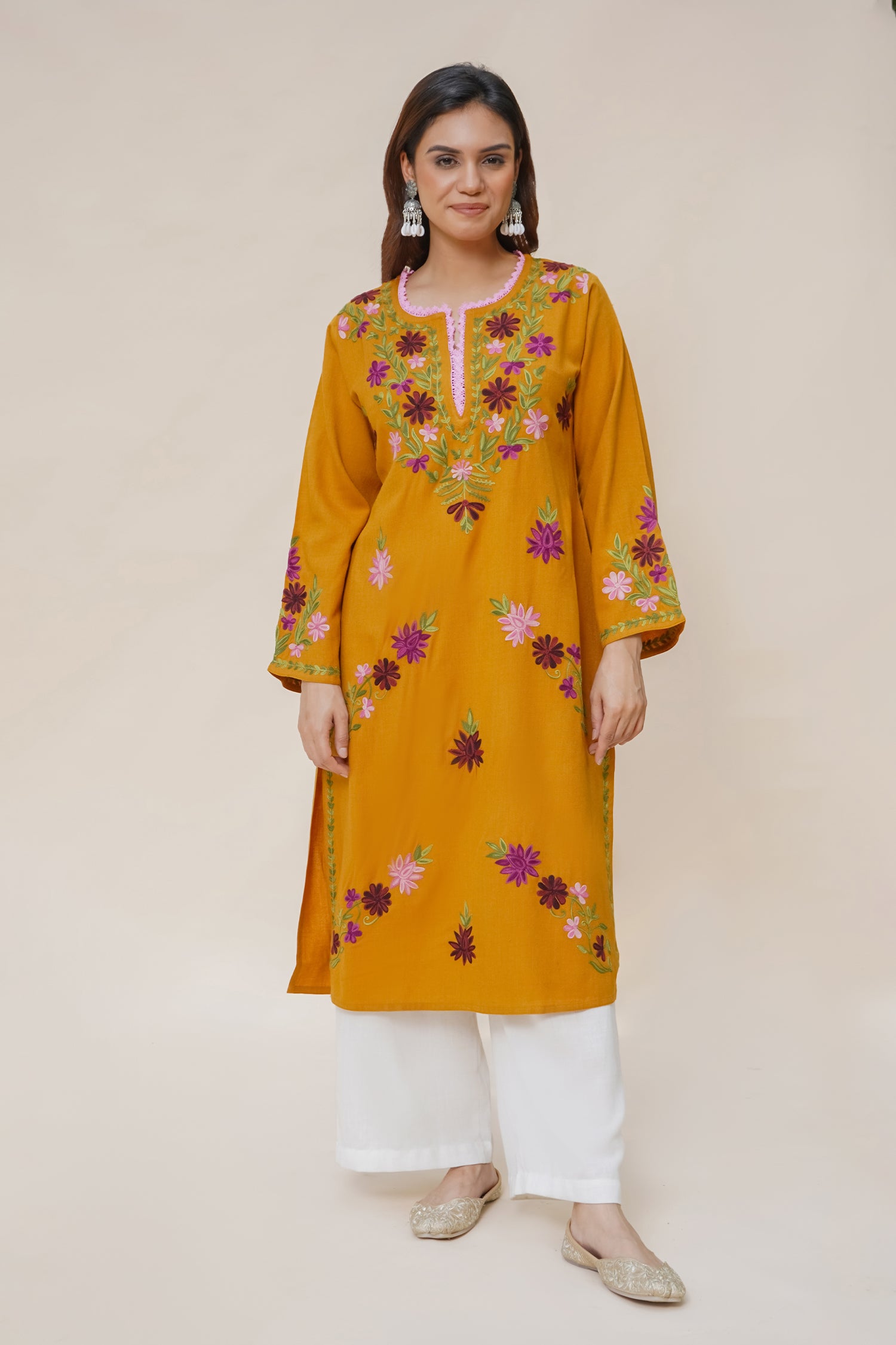 Woollen Kashmiri Mustard Kurta