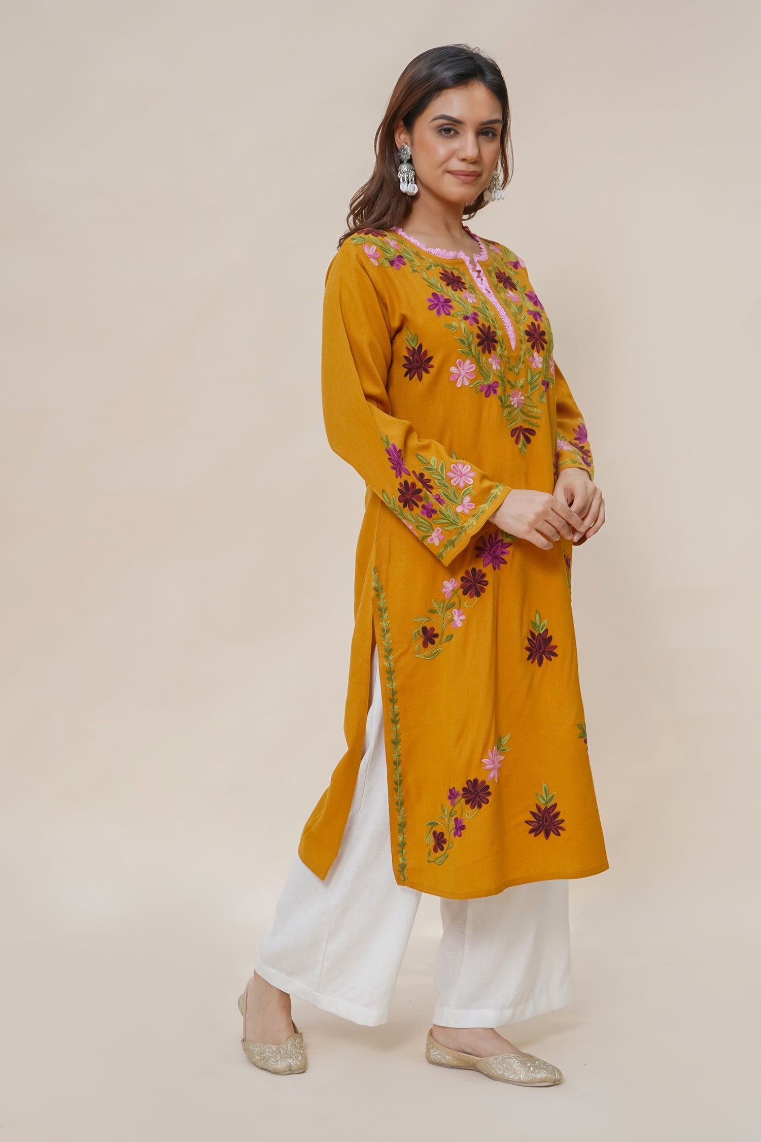 Woollen Kashmiri Mustard Kurta