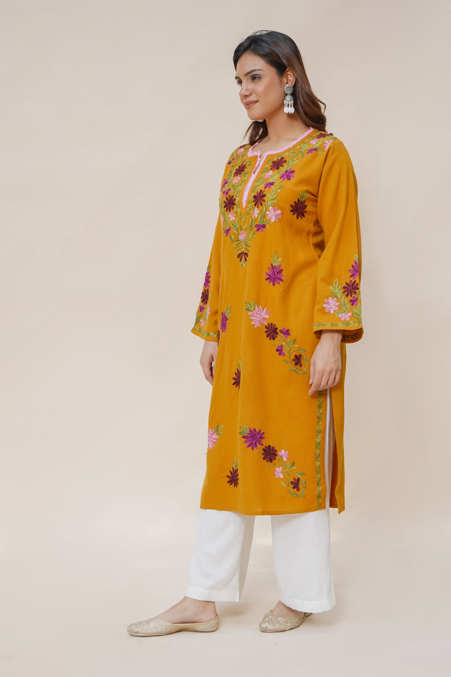 Woollen Kashmiri Mustard Kurta