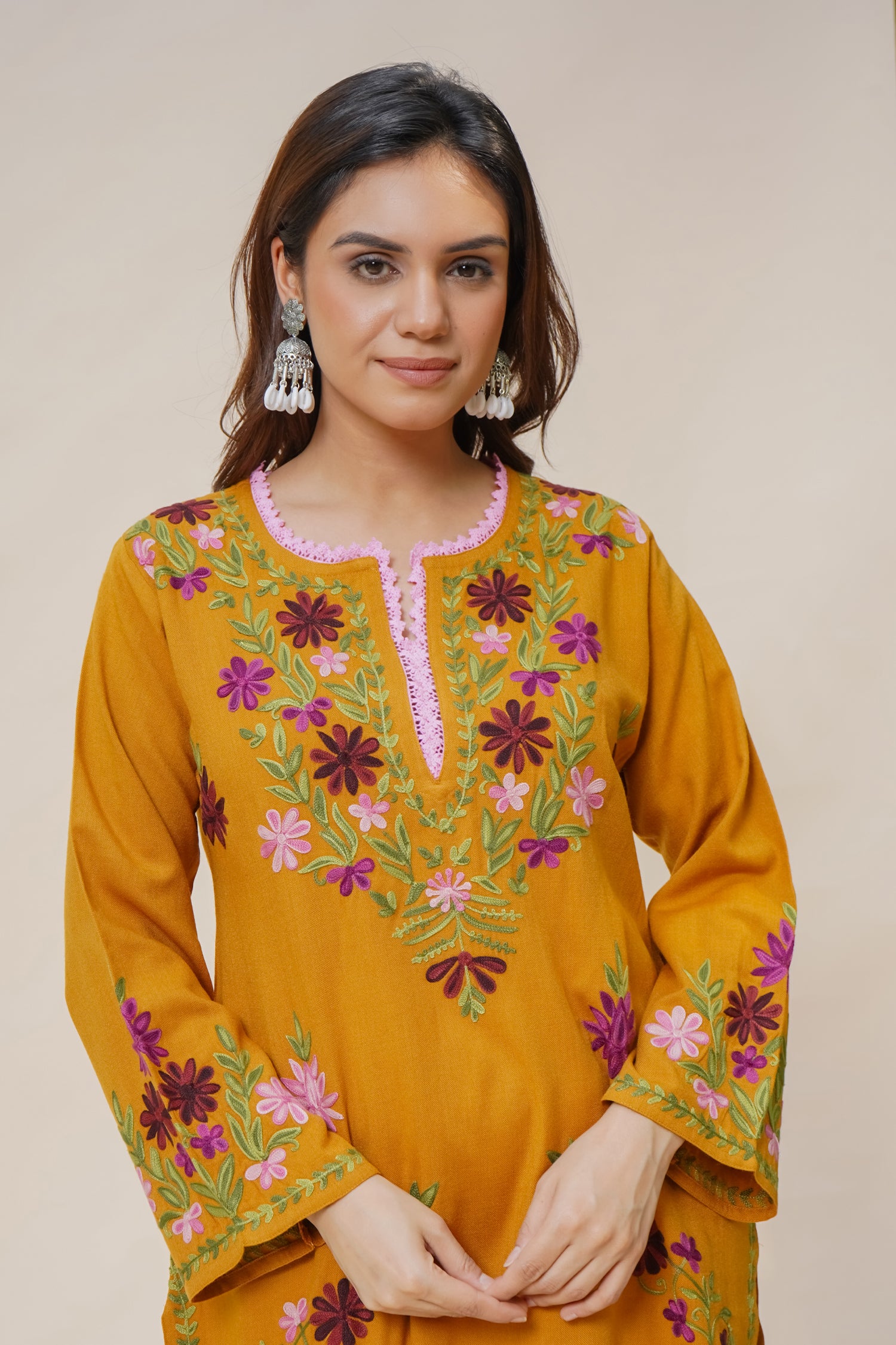 Woollen Kashmiri Mustard Kurta