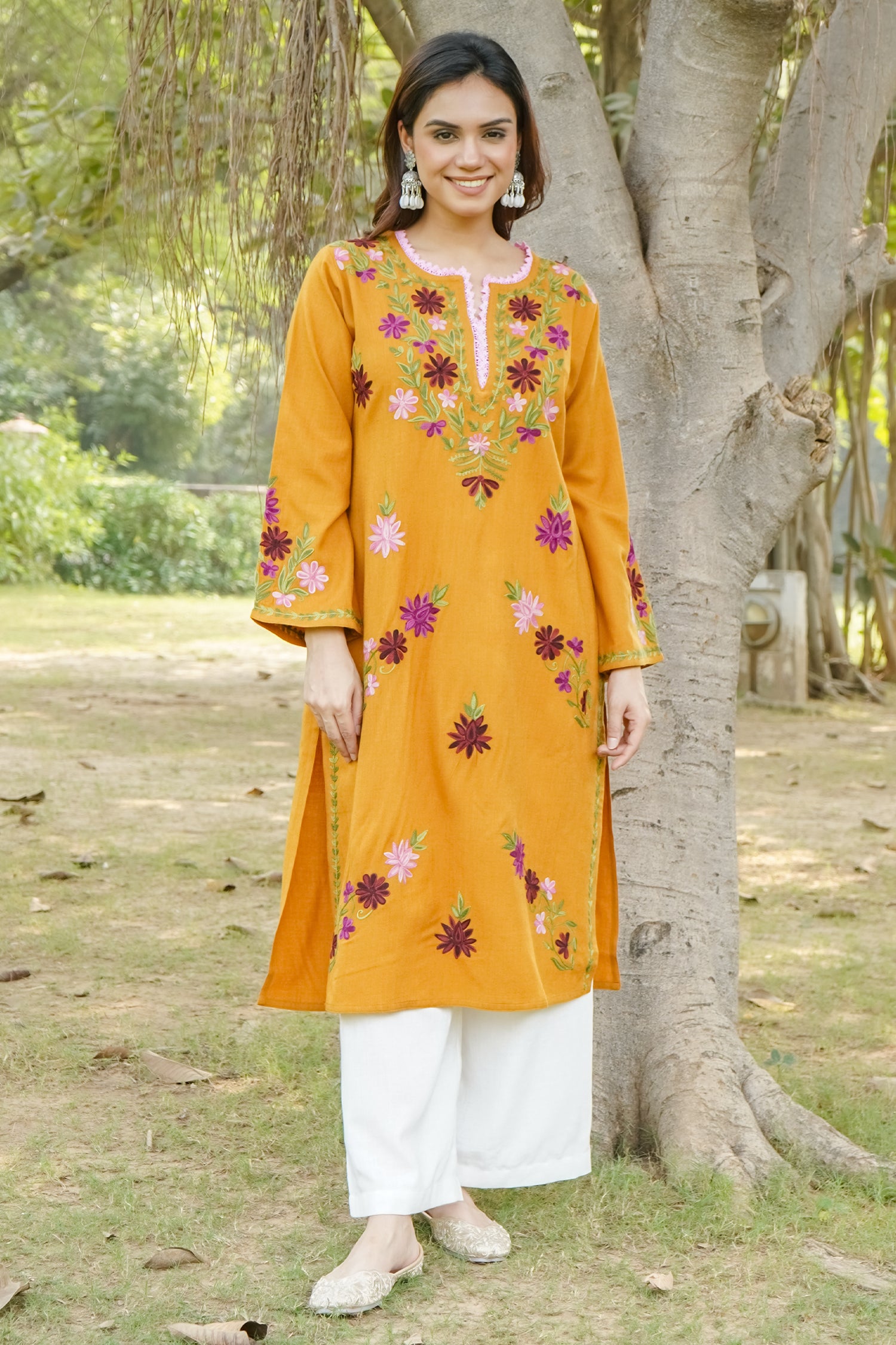 Woollen Kashmiri Mustard Kurta