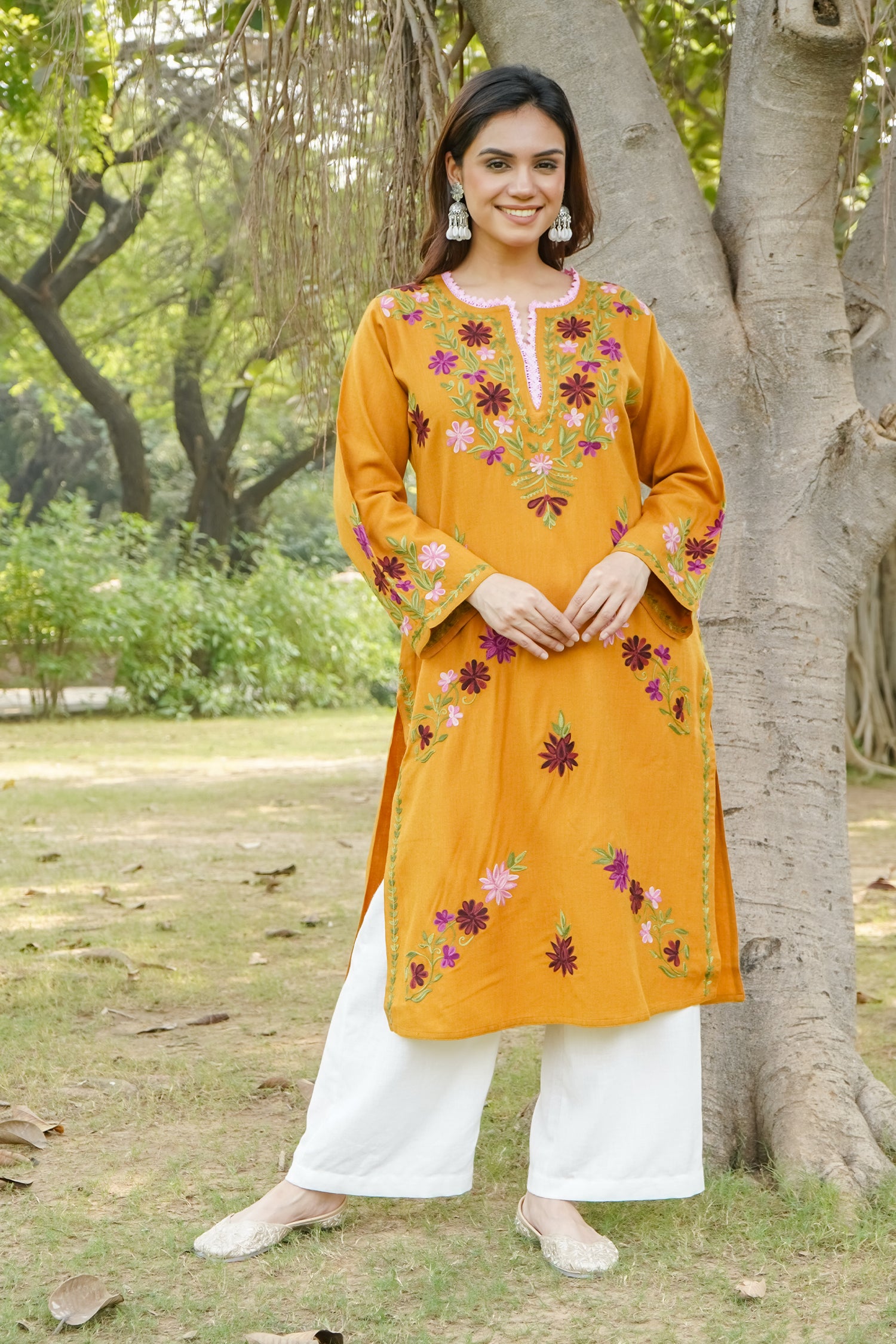 Woollen Kashmiri Mustard Kurta