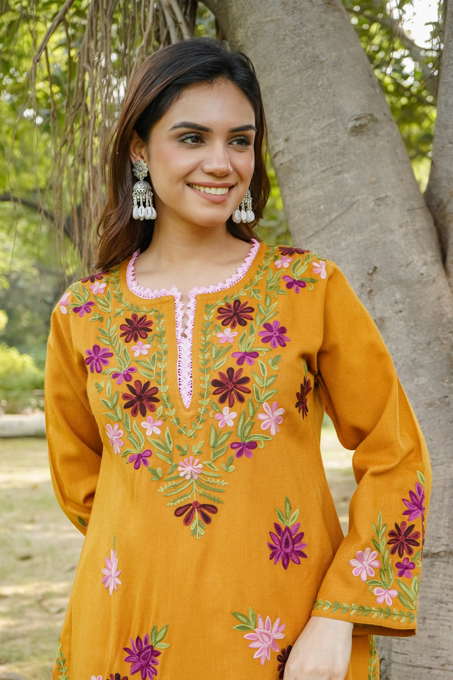 Woollen Kashmiri Mustard Kurta