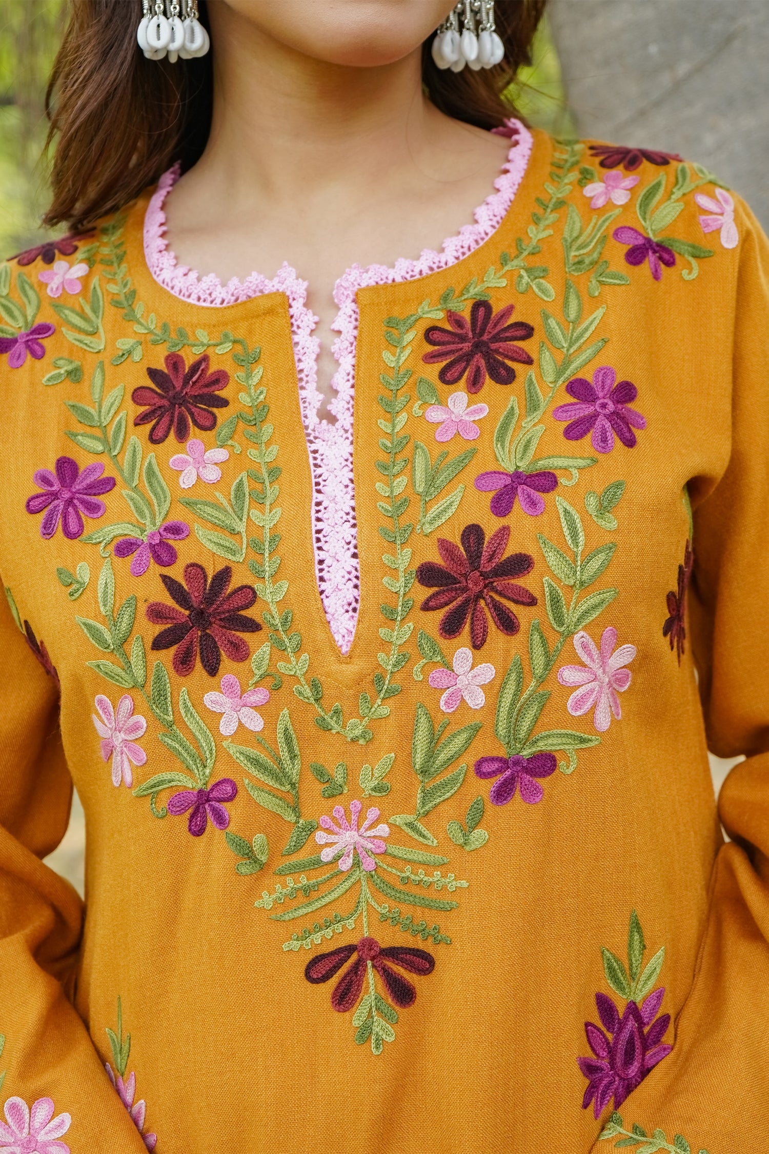 Woollen Kashmiri Mustard Kurta