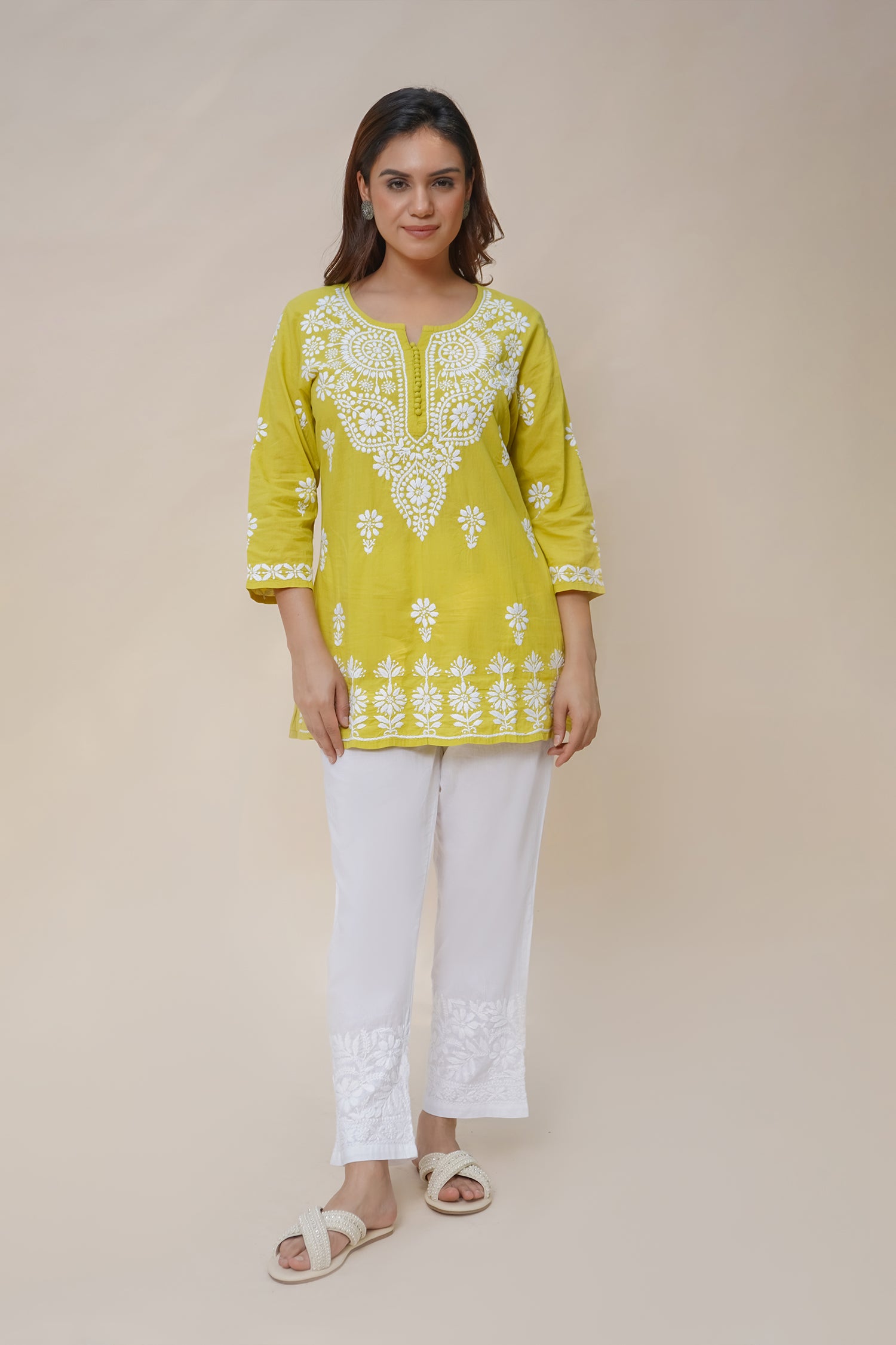 Saba Chikankari Short Kurta in Fluorescent Green