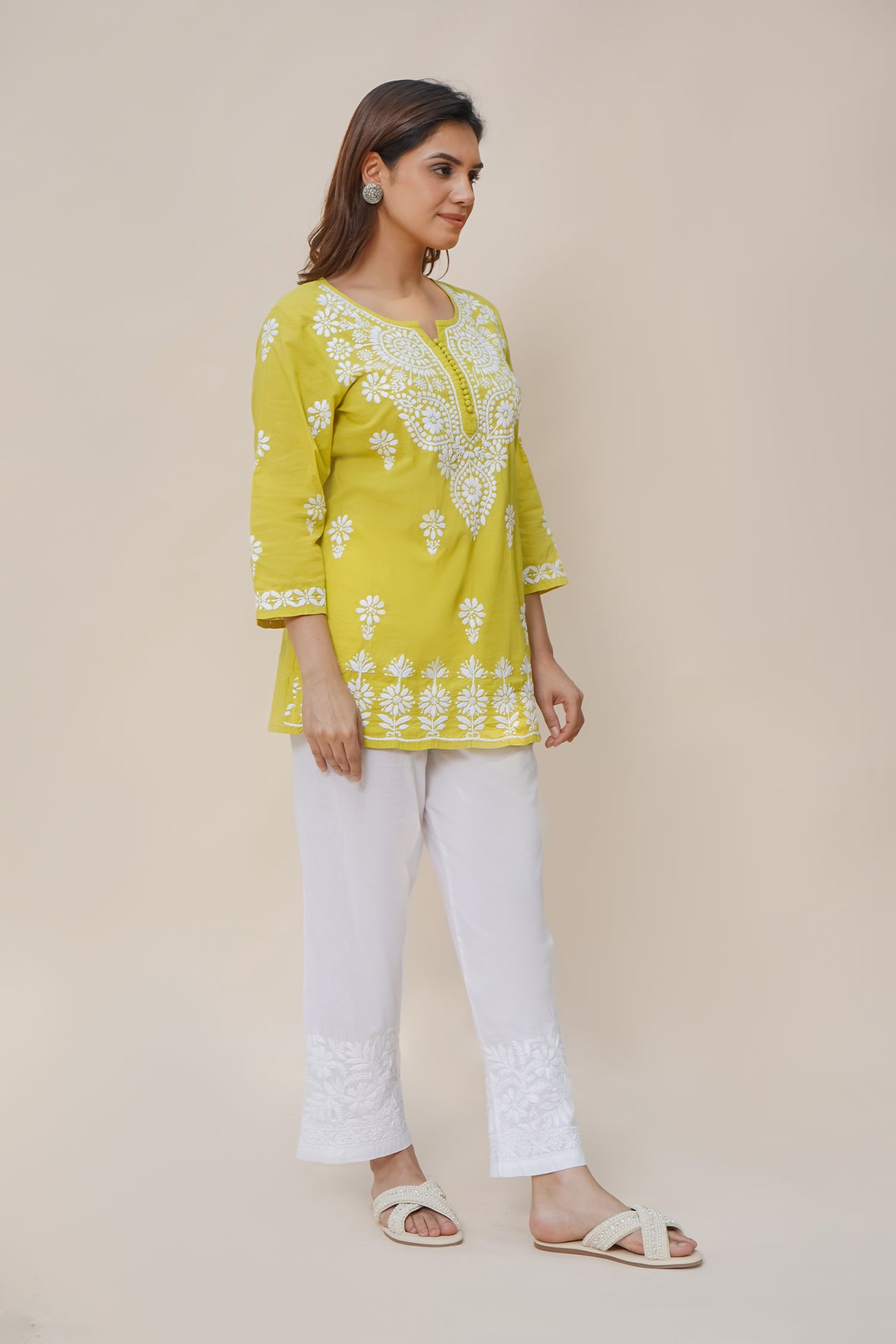 Saba Chikankari Short Kurta in Fluorescent Green