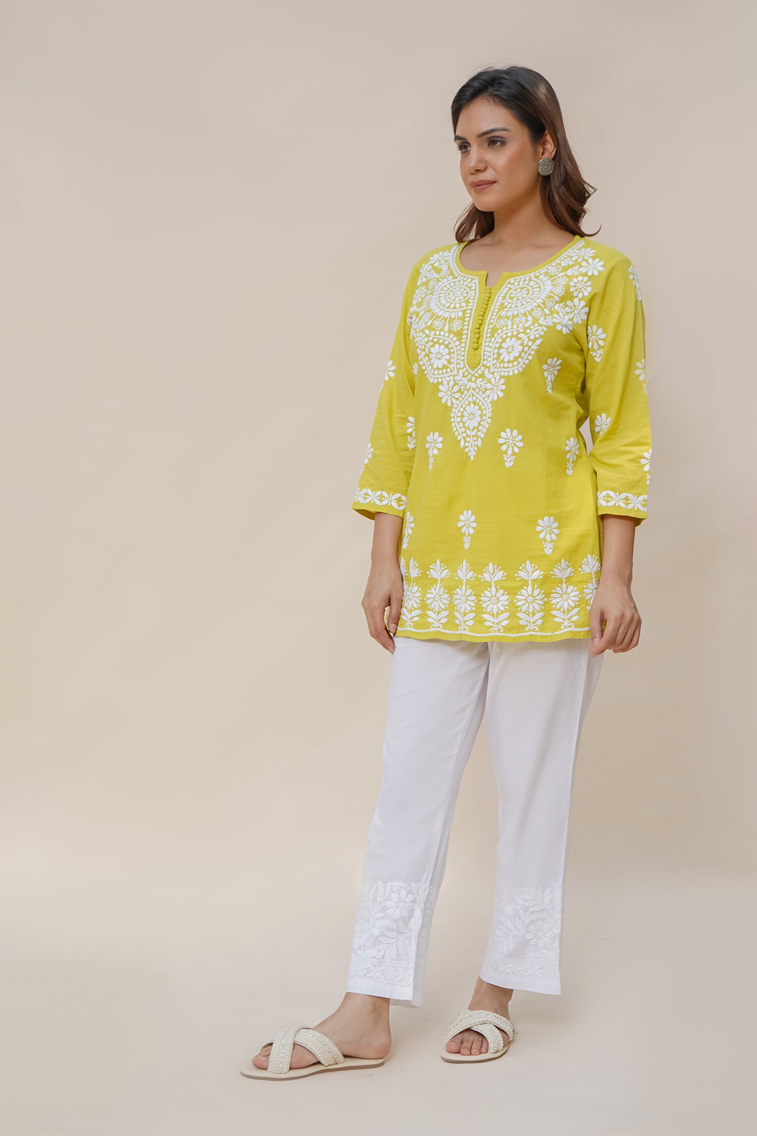 Saba Chikankari Short Kurta in Fluorescent Green