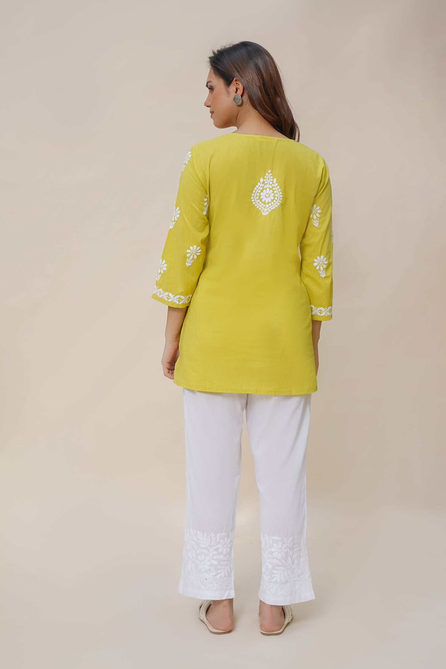 Saba Chikankari Short Kurta in Fluorescent Green