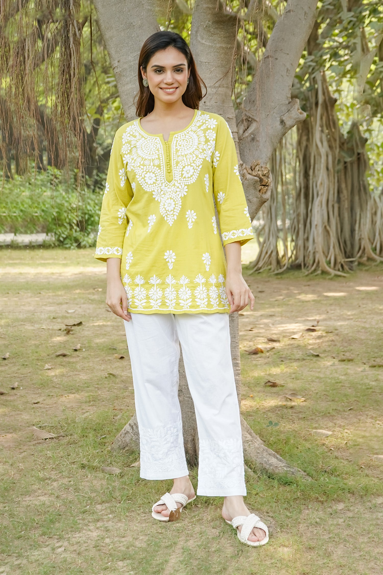 Saba Chikankari Short Kurta in Fluorescent Green