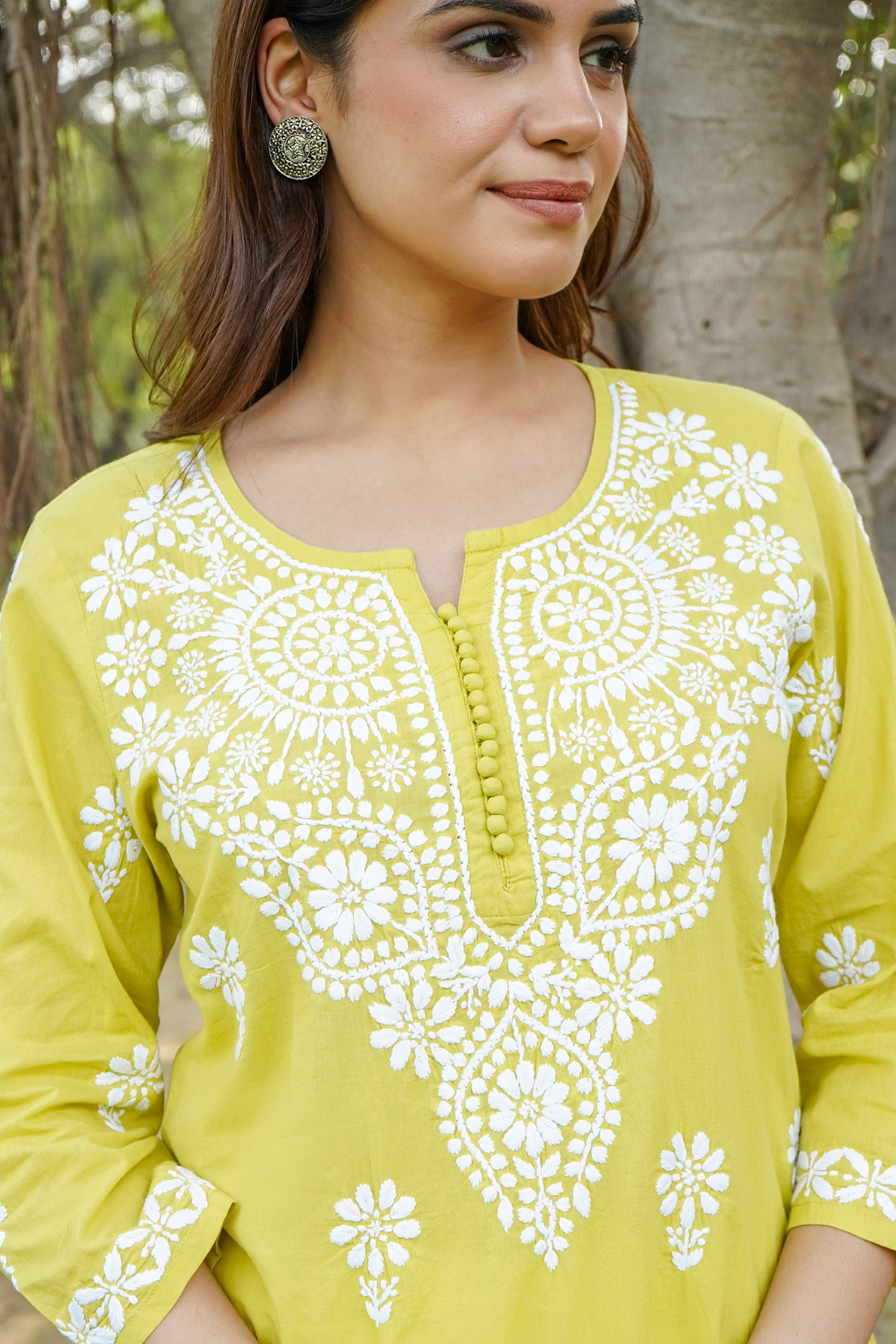 Saba Chikankari Short Kurta in Fluorescent Green