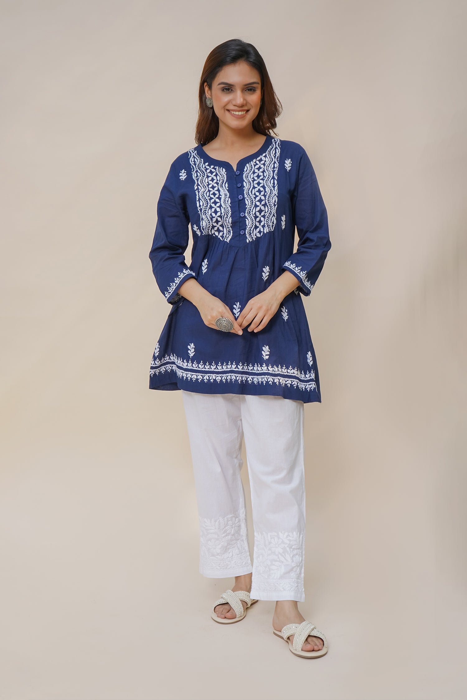 Saba Chikankari Short Kurta in Navy Blue