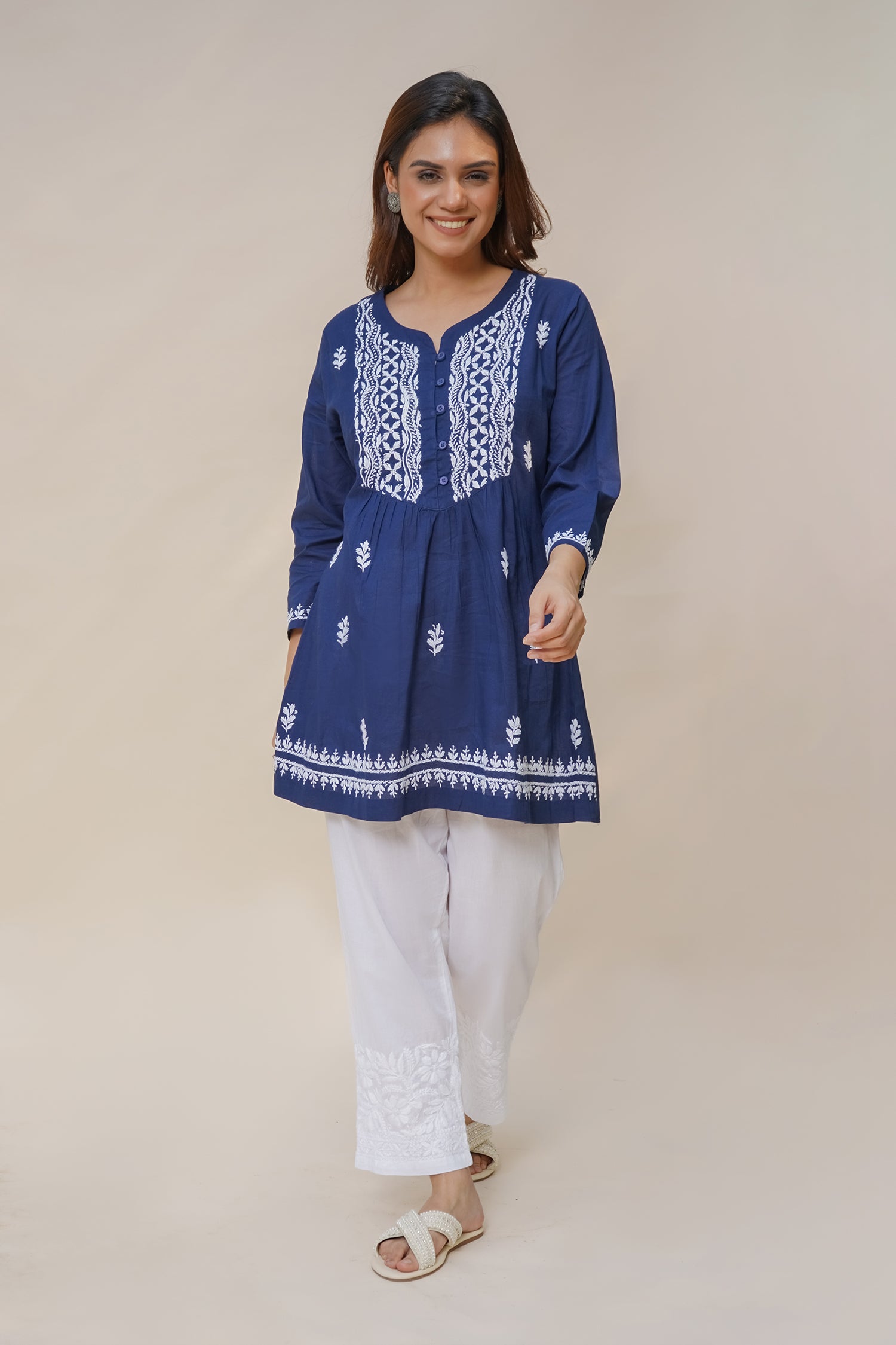 Saba Chikankari Short Kurta in Navy Blue