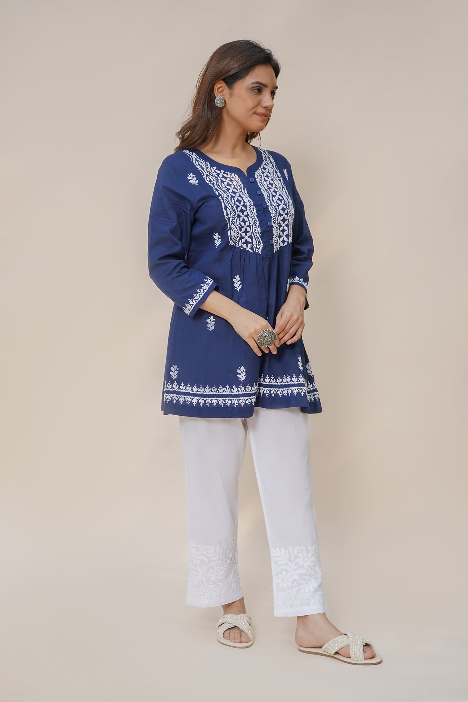 Saba Chikankari Short Kurta in Navy Blue