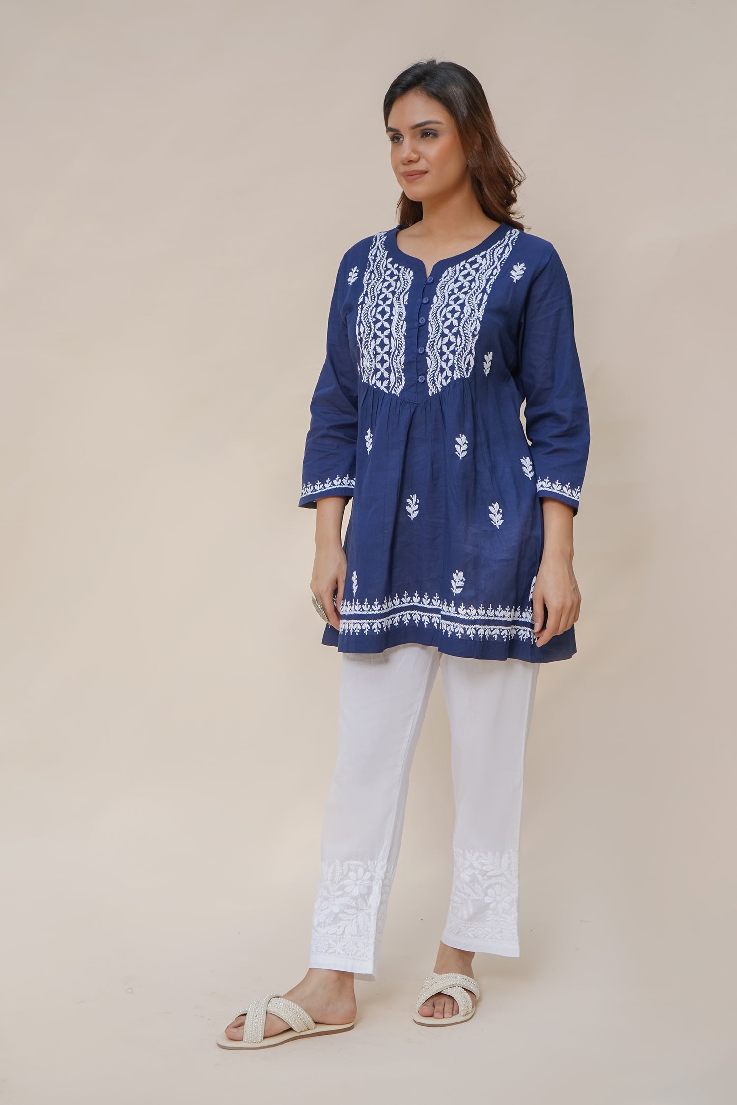 Saba Chikankari Short Kurta in Navy Blue