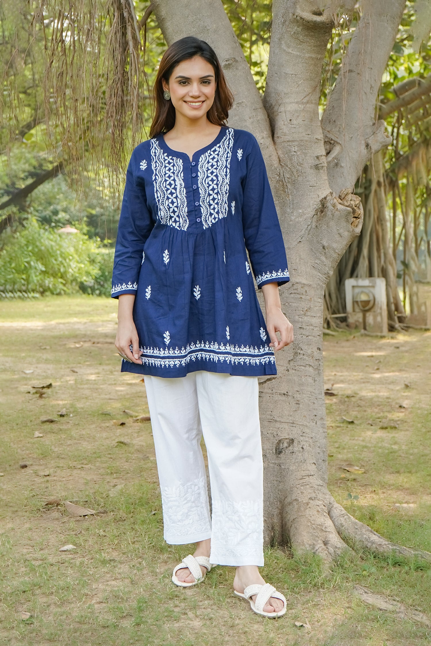 Saba Chikankari Short Kurta in Navy Blue