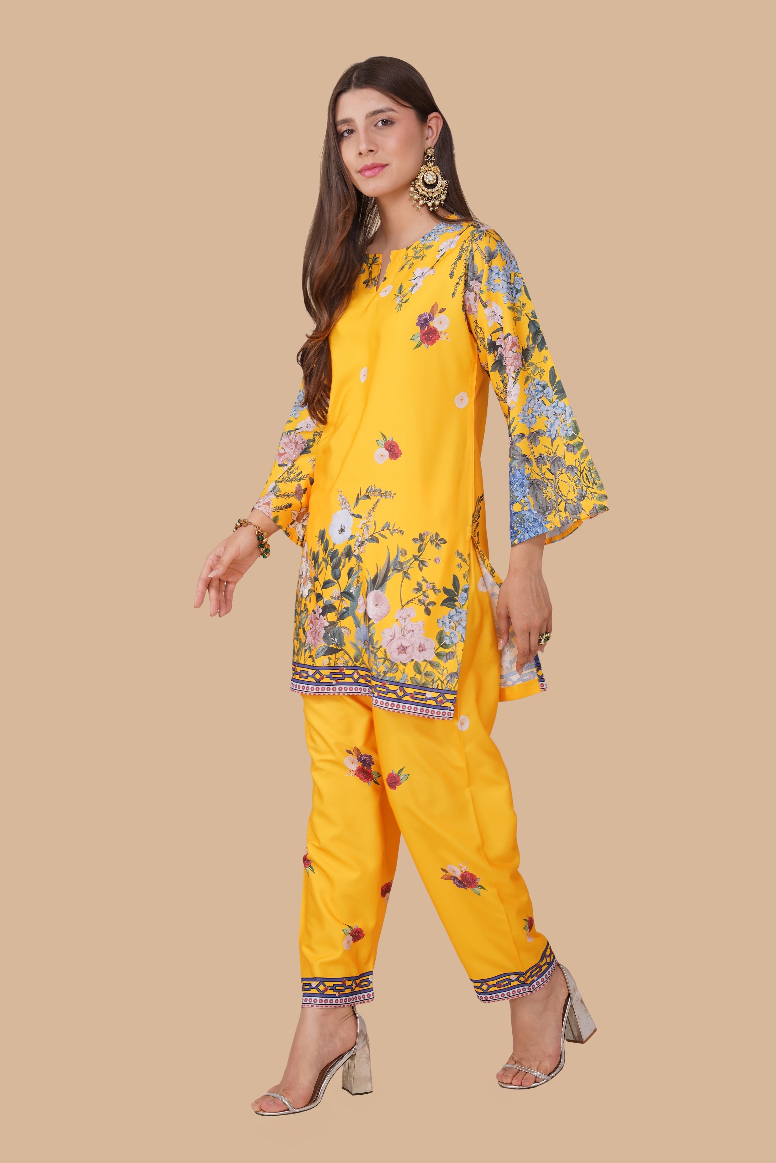 Printkari Poly Muslin Co-ord set in Yellow