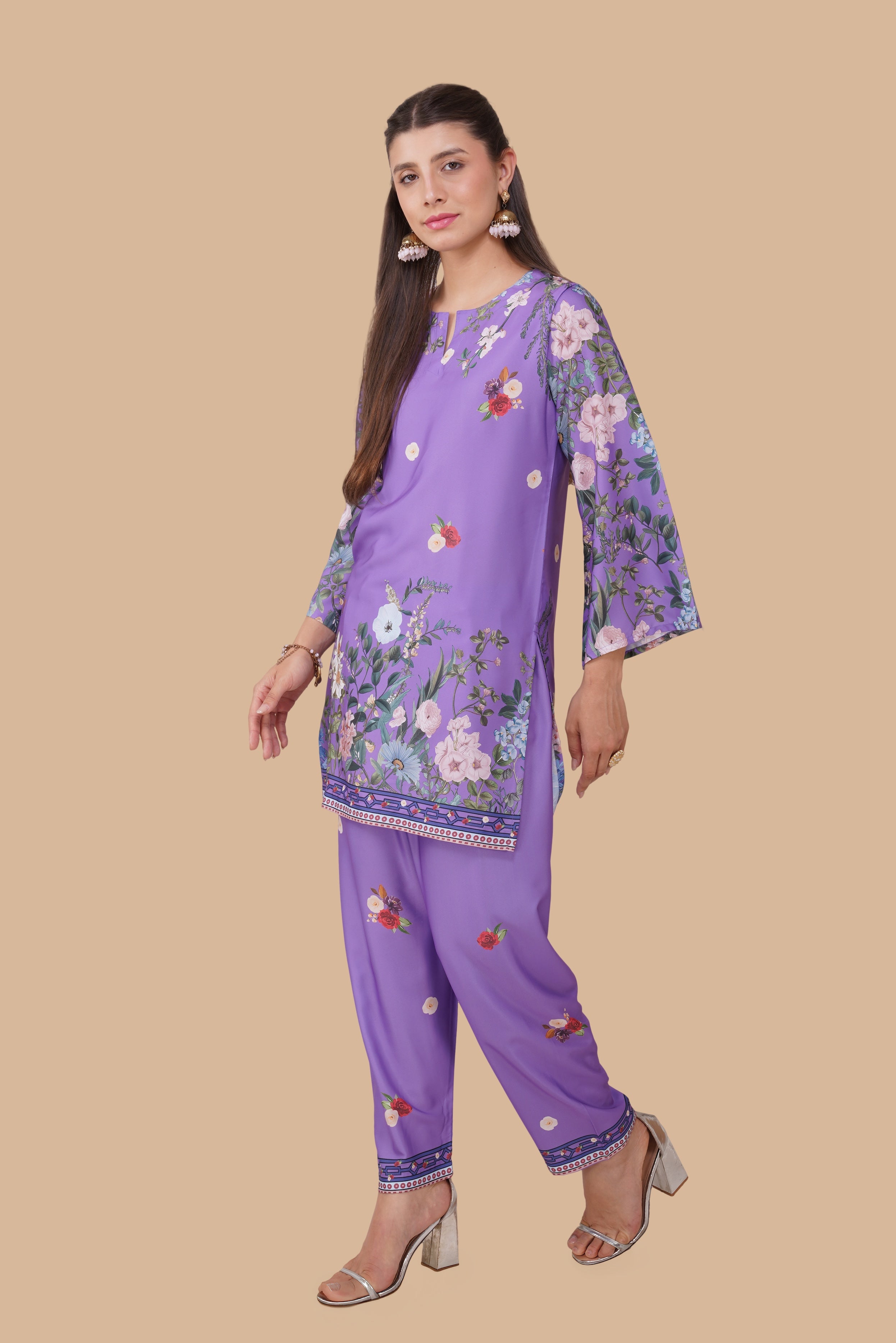 Printkari Poly Muslin Co-ord set in Purple