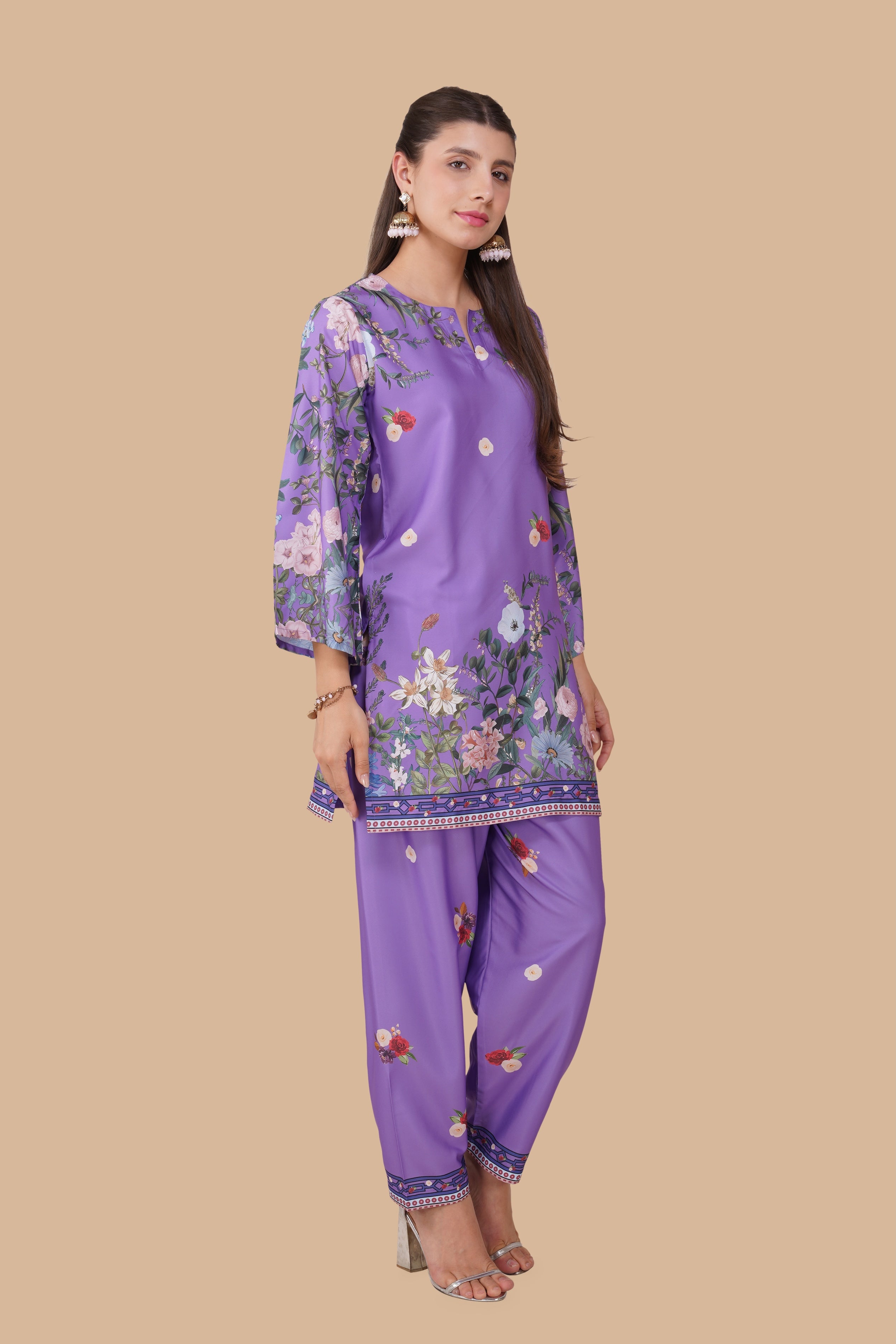 Printkari Poly Muslin Co-ord set in Purple